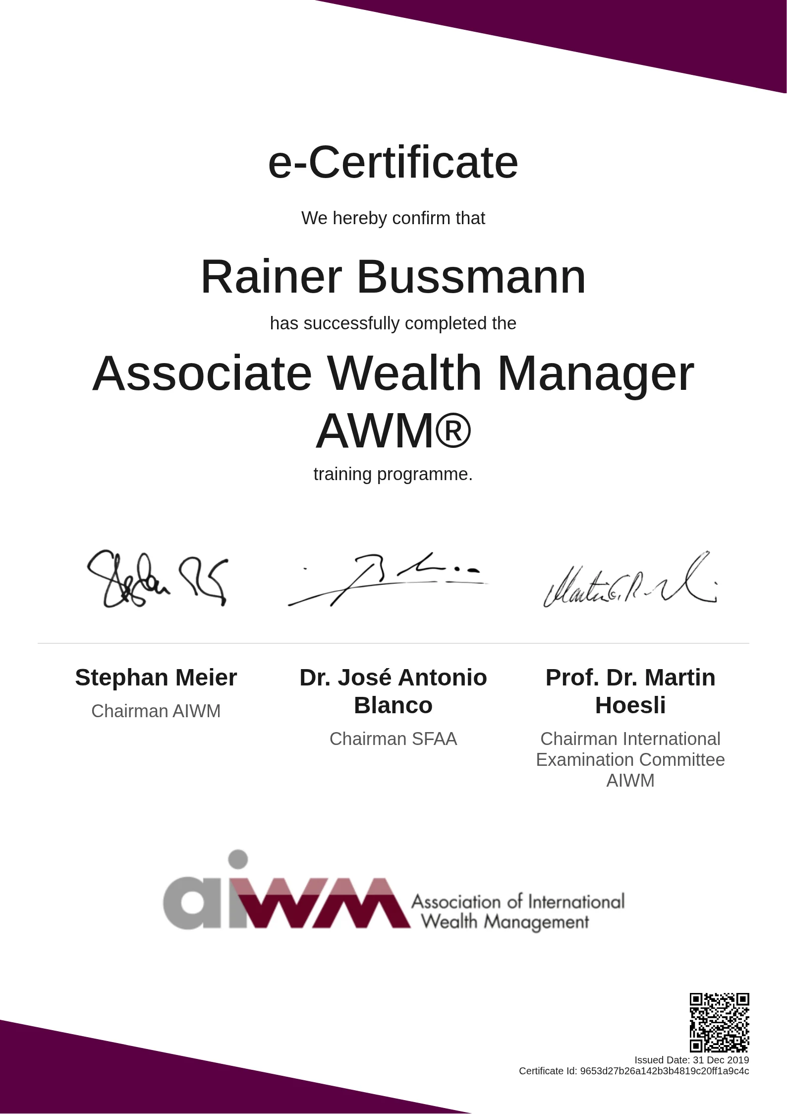  Rainer Bussmann | Associate Wealth Manager AWM®