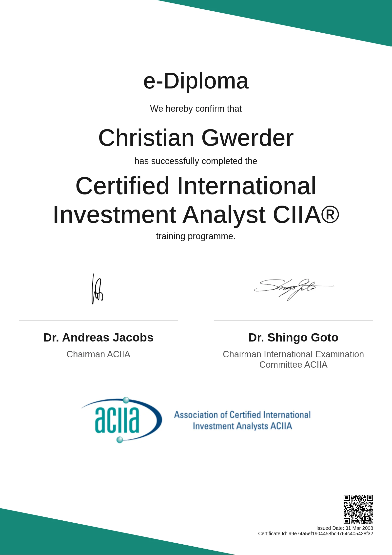 Christian Gwerder | Certified International Investment Analyst CIIA®