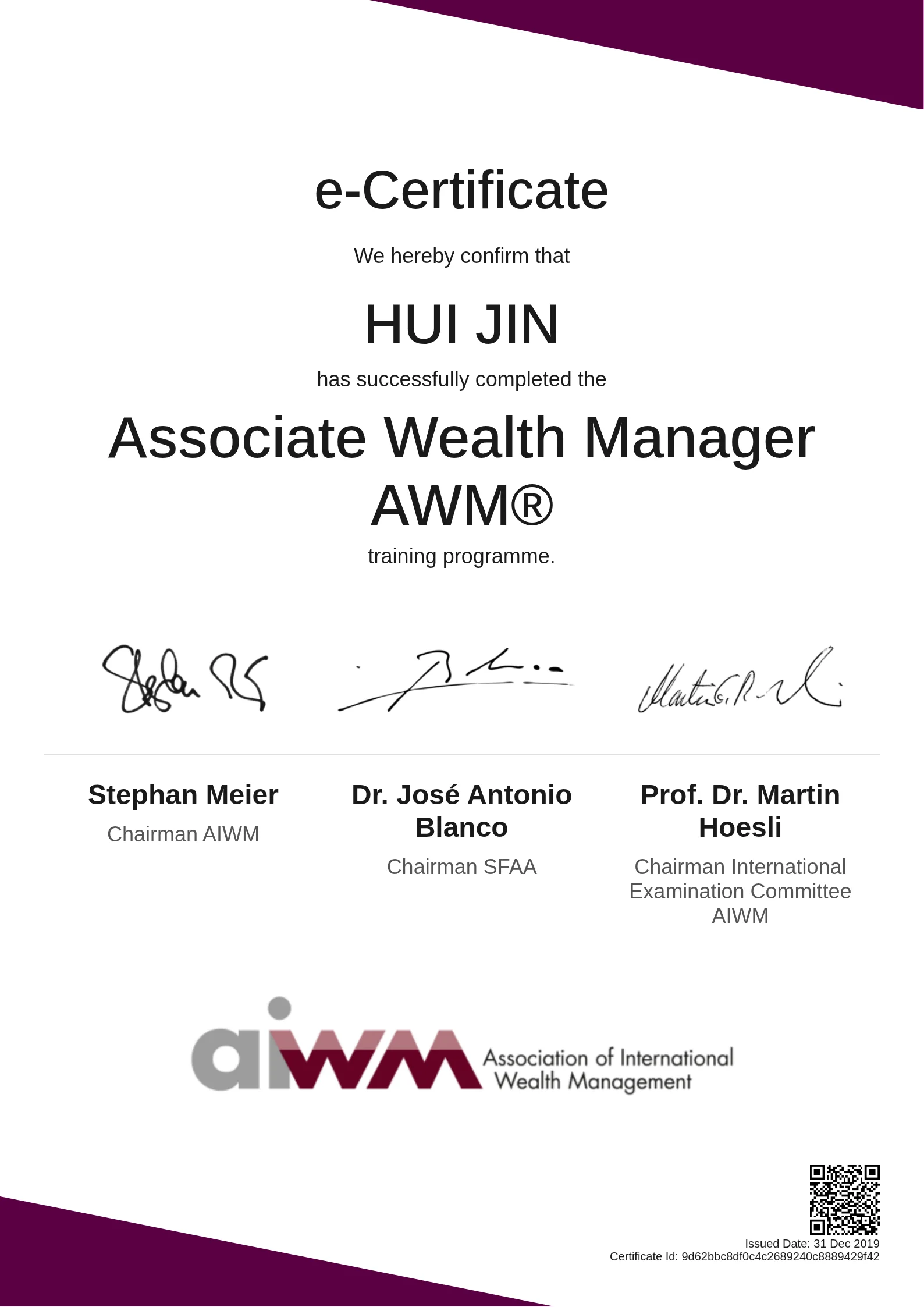  HUI JIN | Associate Wealth Manager AWM®