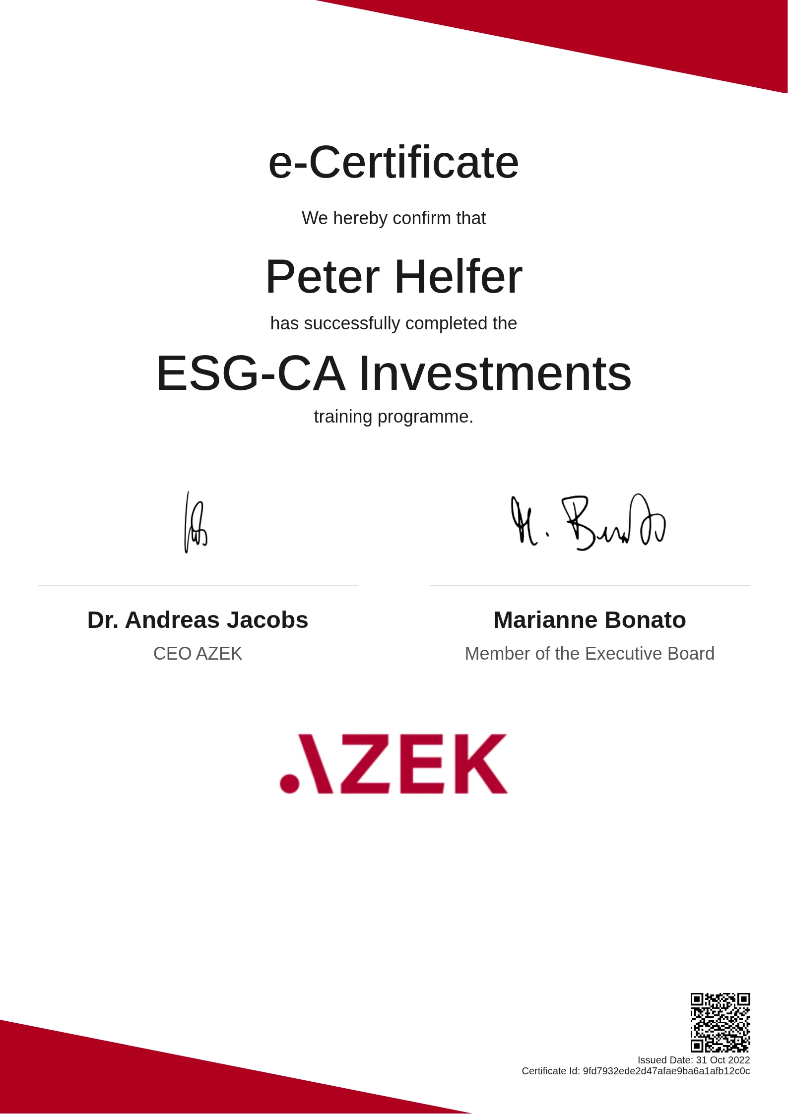  Peter Helfer | ESG-CA Investments