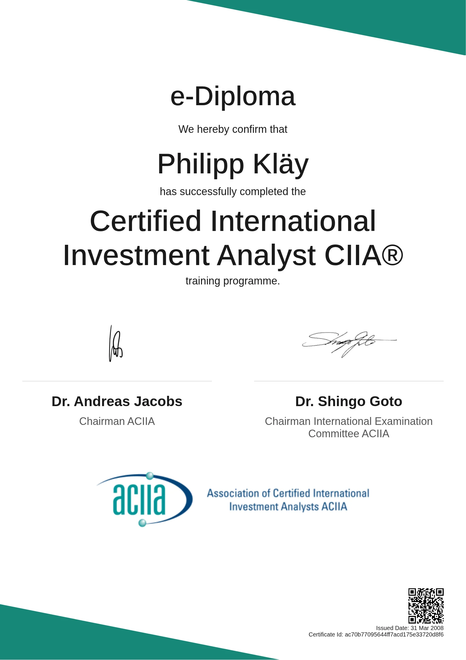  Philipp Kläy | Certified International Investment Analyst CIIA®