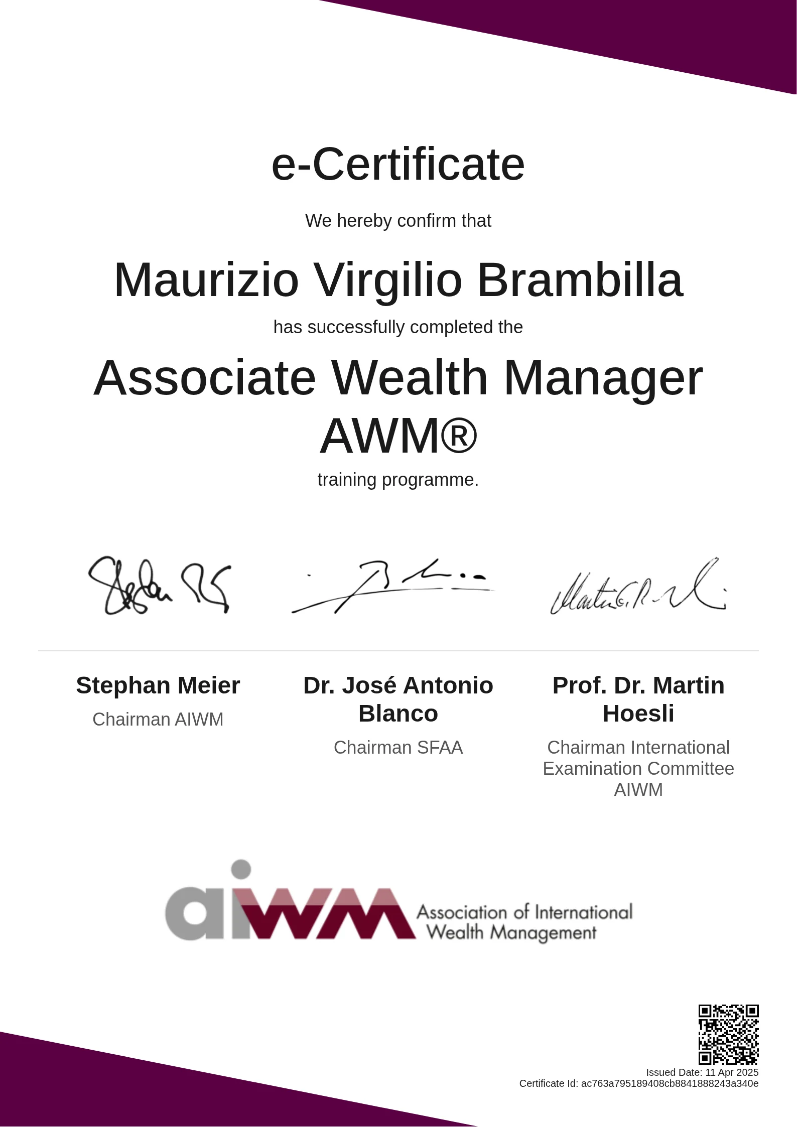Maurizio Virgilio Brambilla | Associate Wealth Manager AWM®