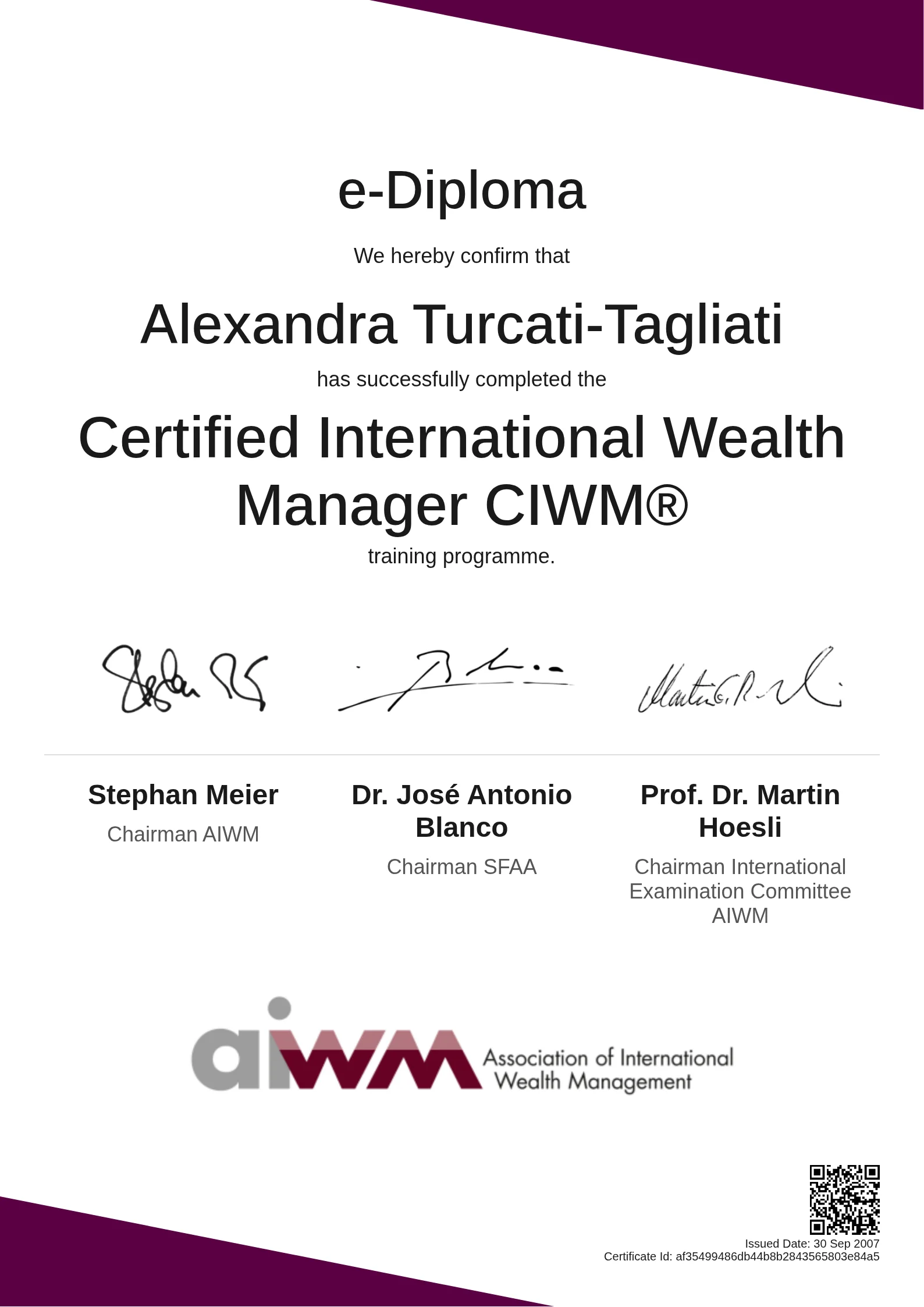  Alexandra Turcati-Tagliati | Certified International Wealth Manager CIWM®