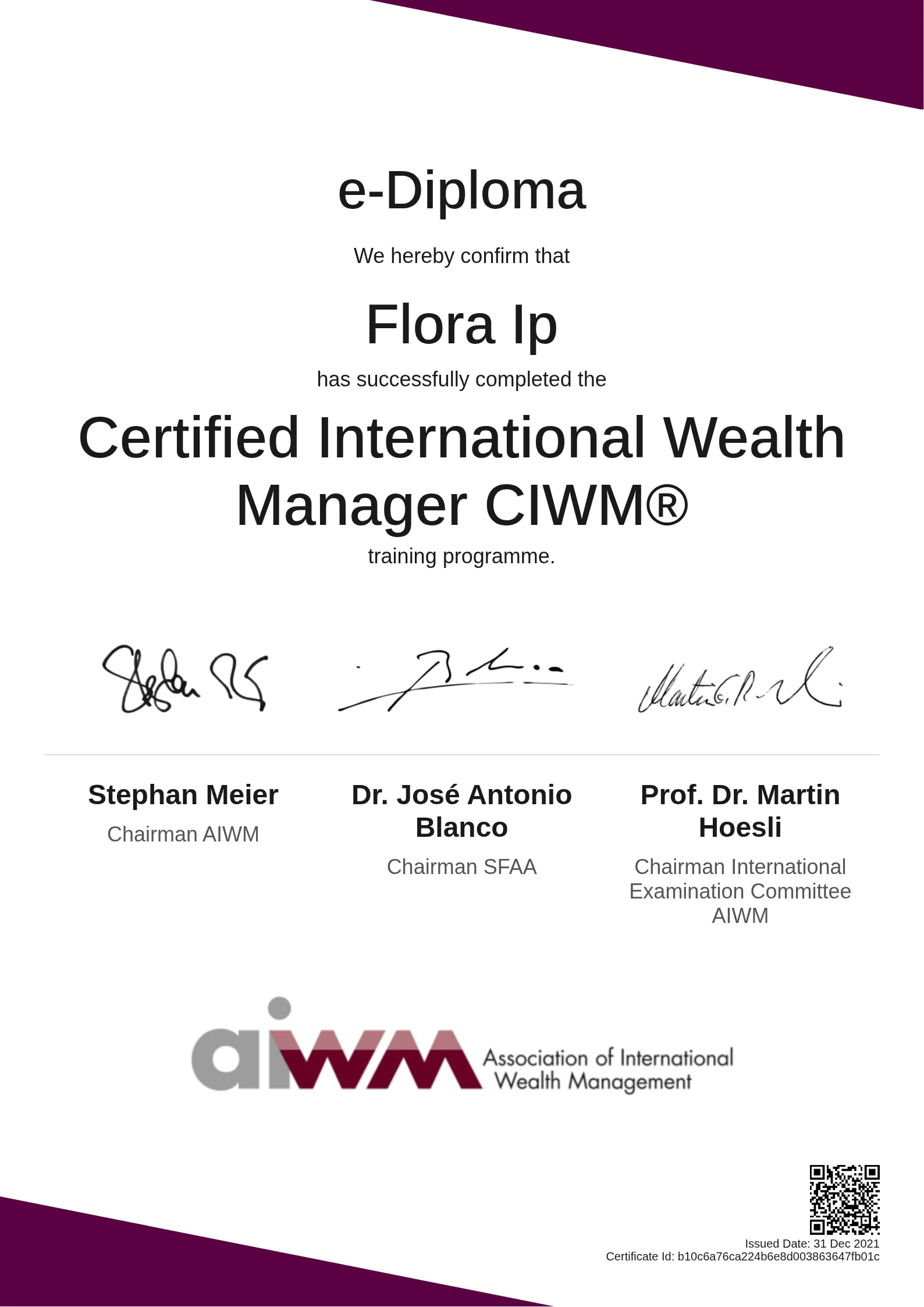  Flora Ip | Certified International Wealth Manager CIWM®