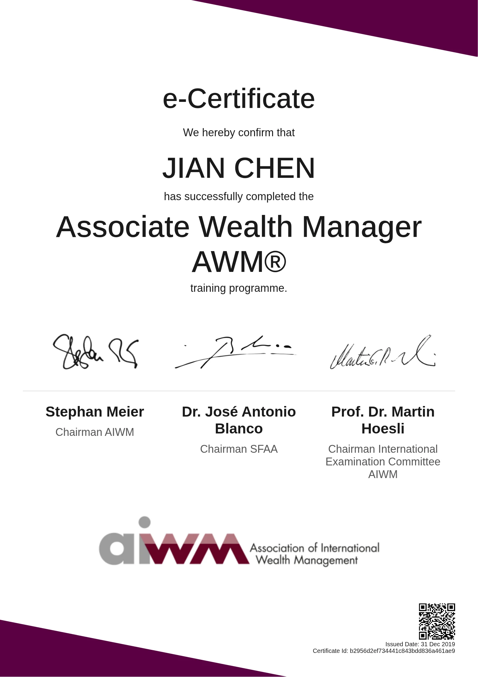  JIAN CHEN | Associate Wealth Manager AWM®