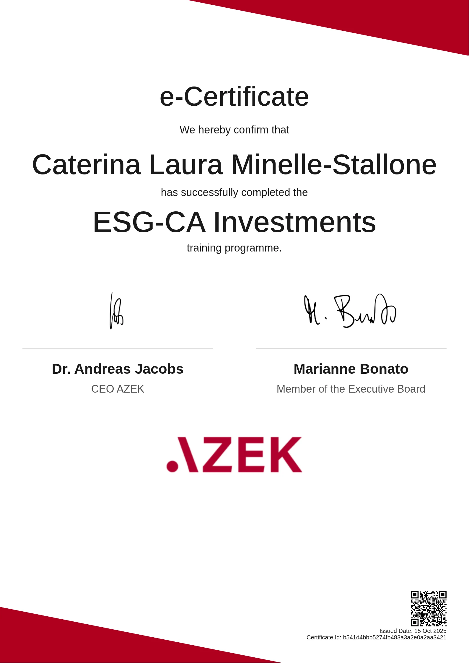 Caterina Laura Minelle-Stallone | ESG-CA Investments