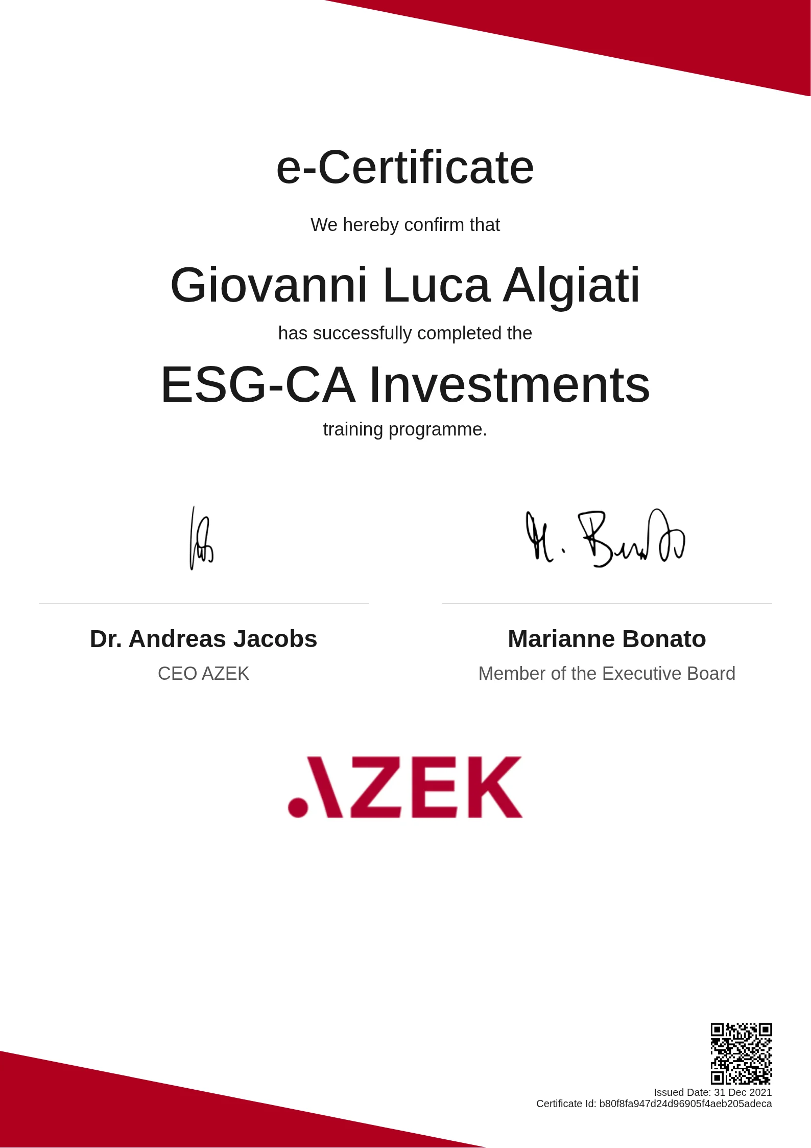  Giovanni Luca Algiati | ESG-CA Investments