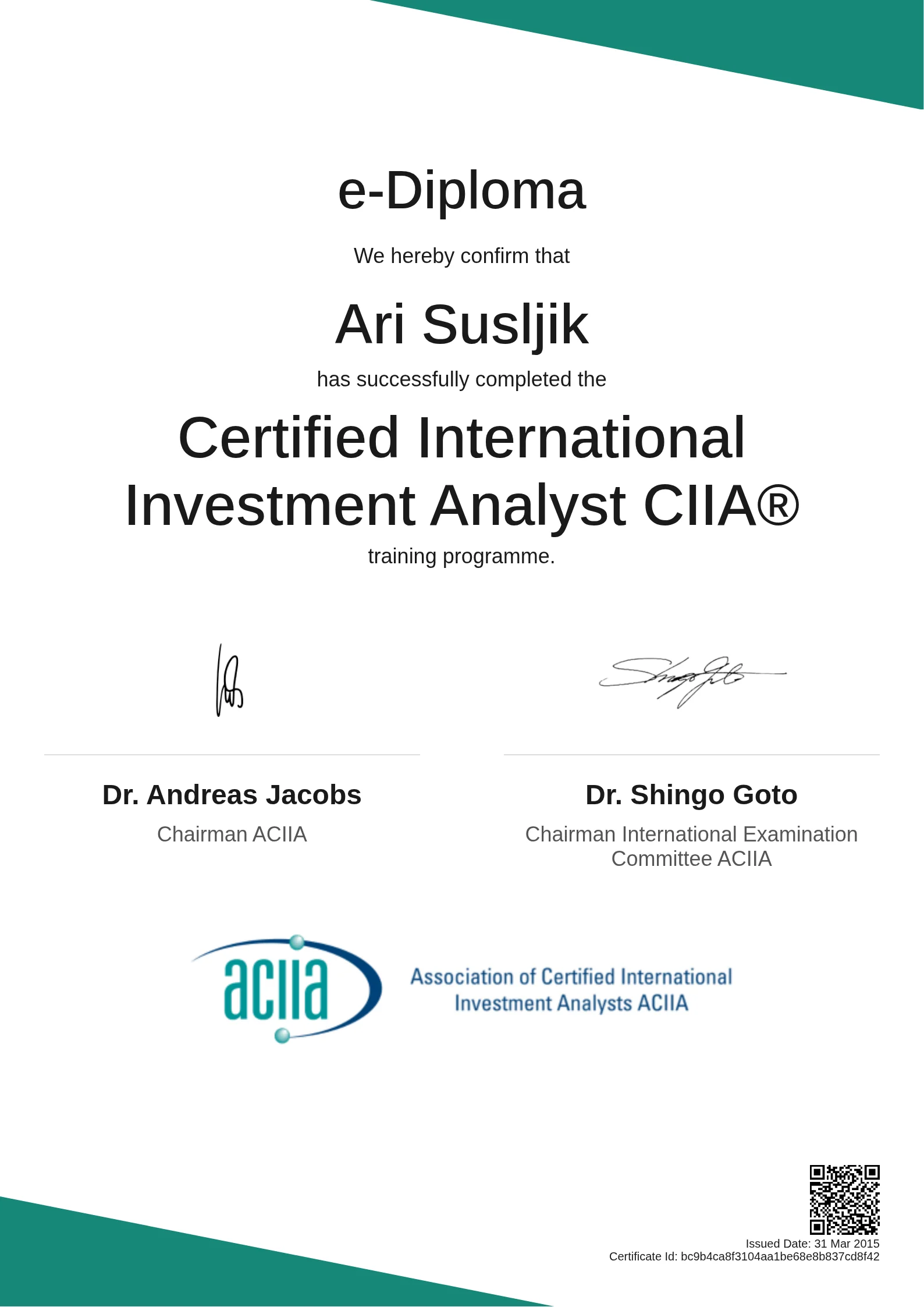  Ari Susljik | Certified International Investment Analyst CIIA®
