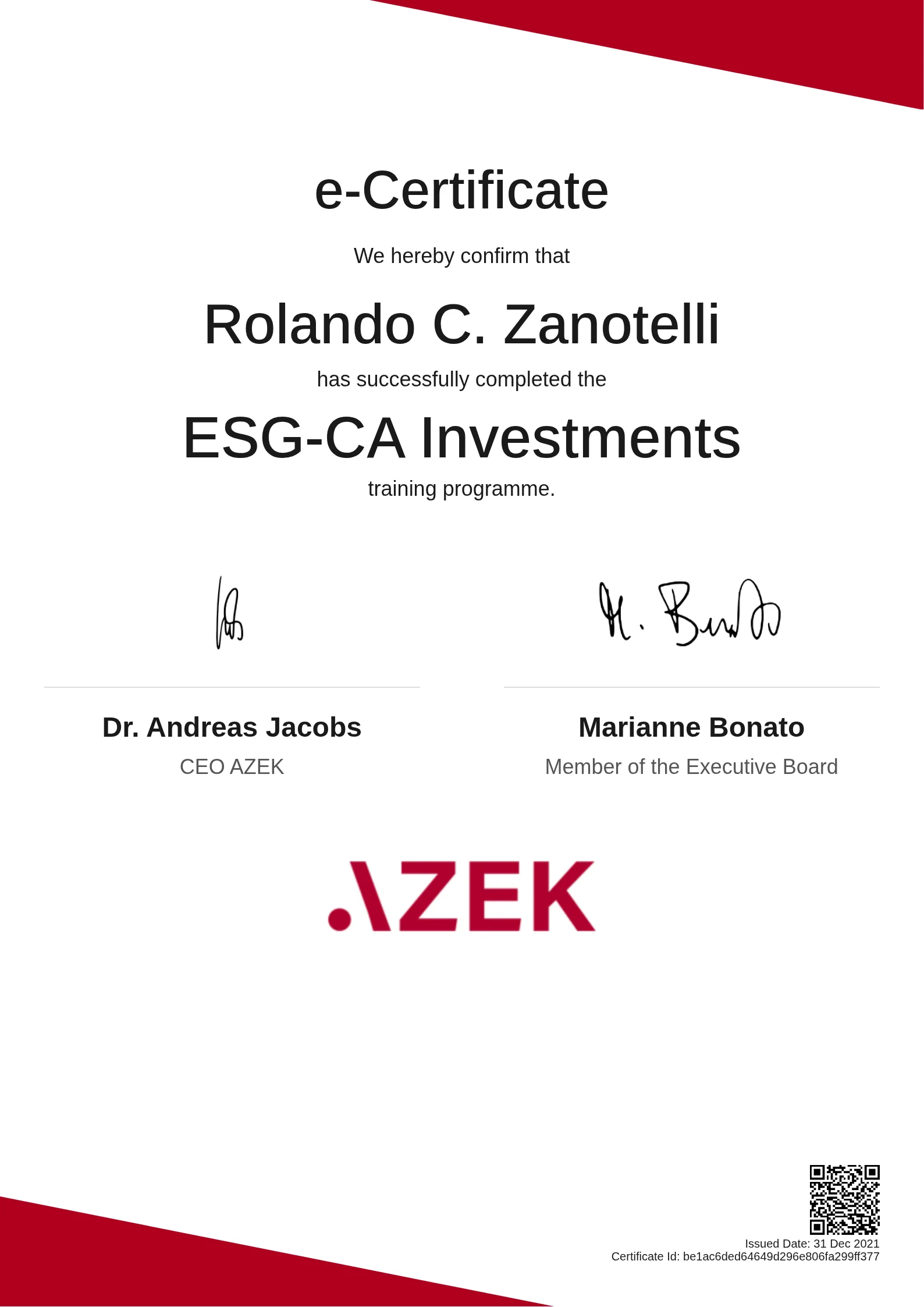  Rolando C. Zanotelli | ESG-CA Investments