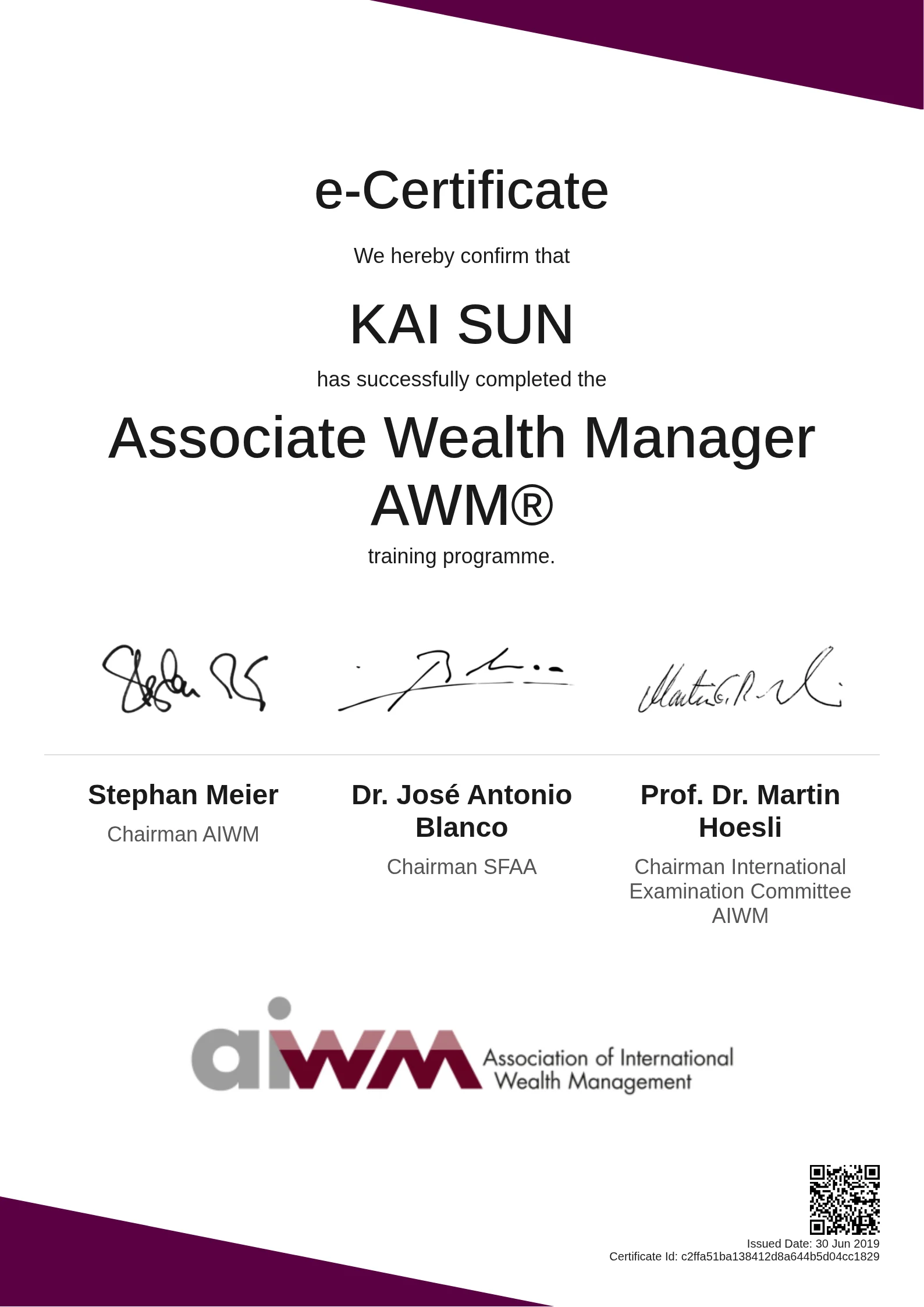  KAI SUN | Associate Wealth Manager AWM®