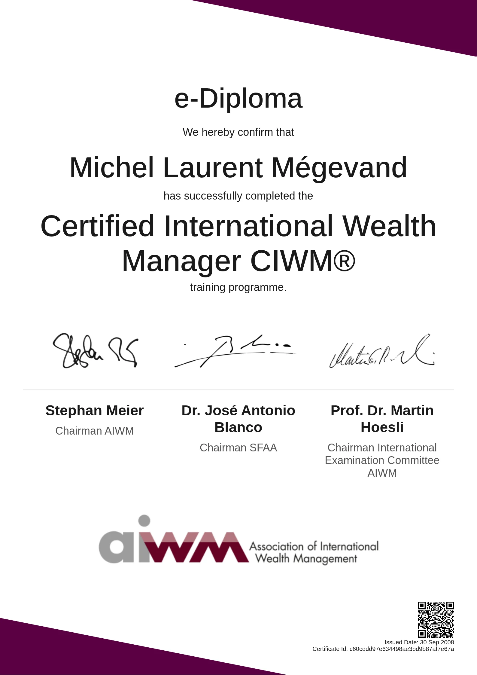 Michel Laurent Mégevand | Certified International Wealth Manager CIWM®