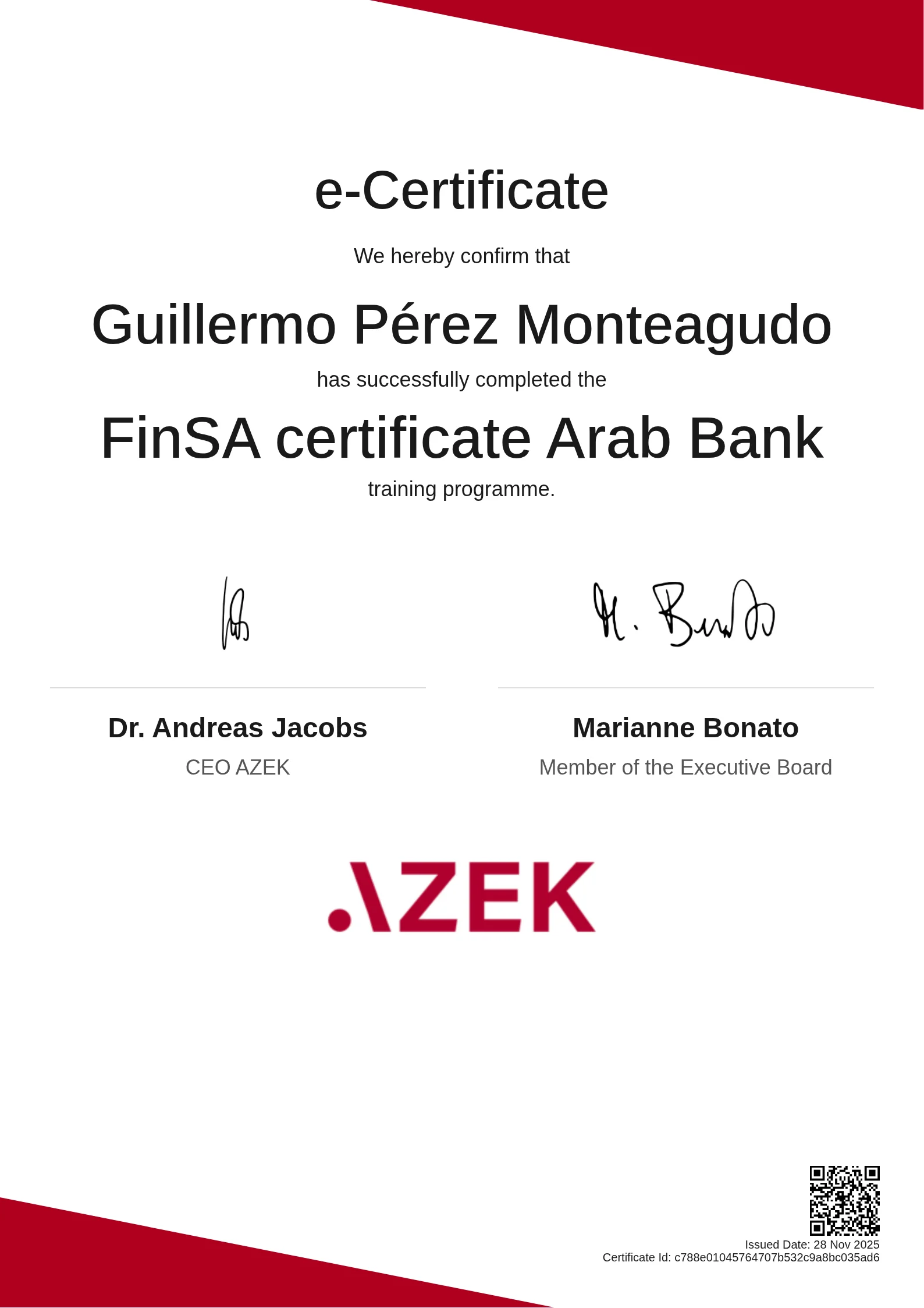 Guillermo Pérez Monteagudo | FinSA certificate Arab Bank