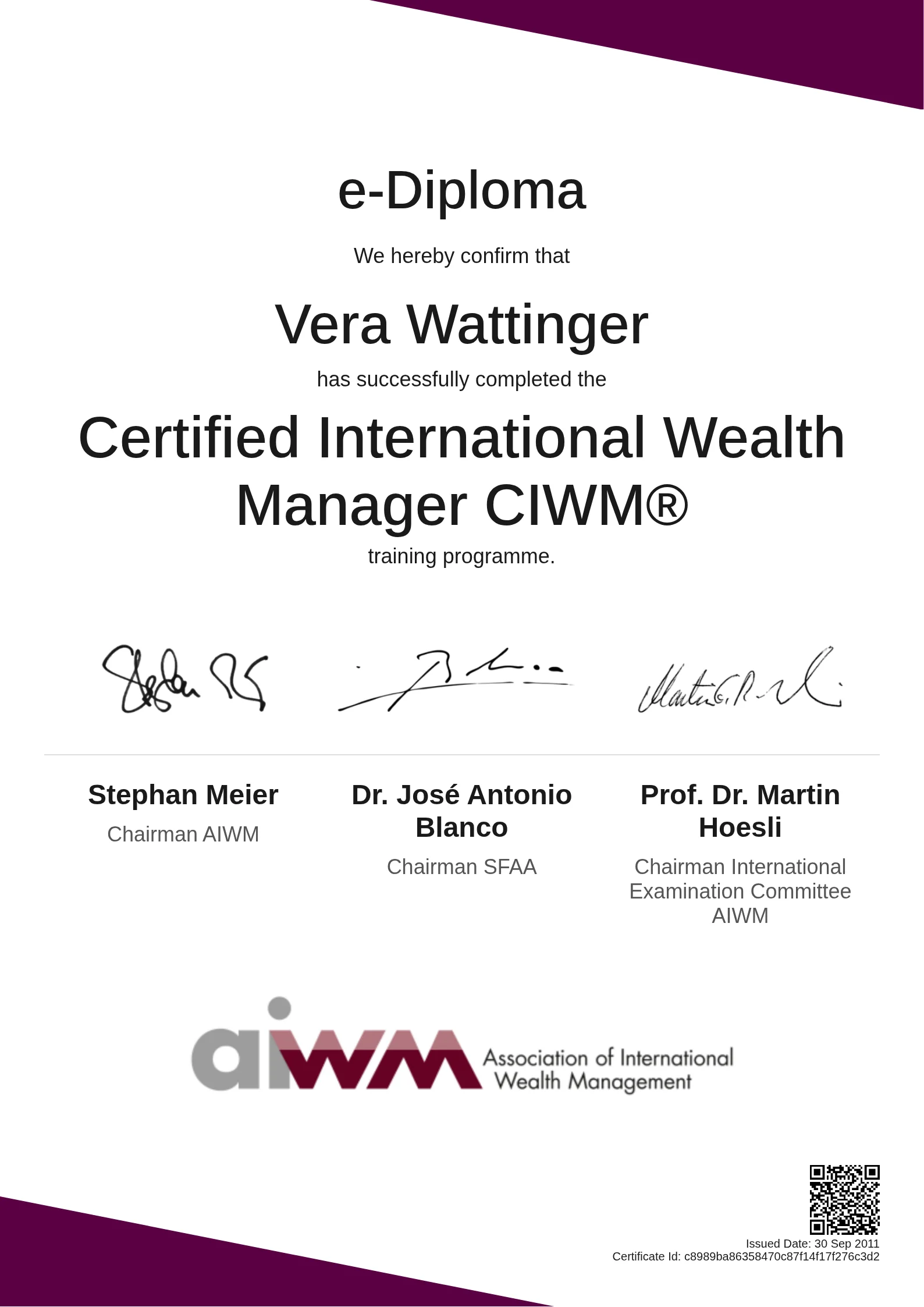  Vera Wattinger | Certified International Wealth Manager CIWM®