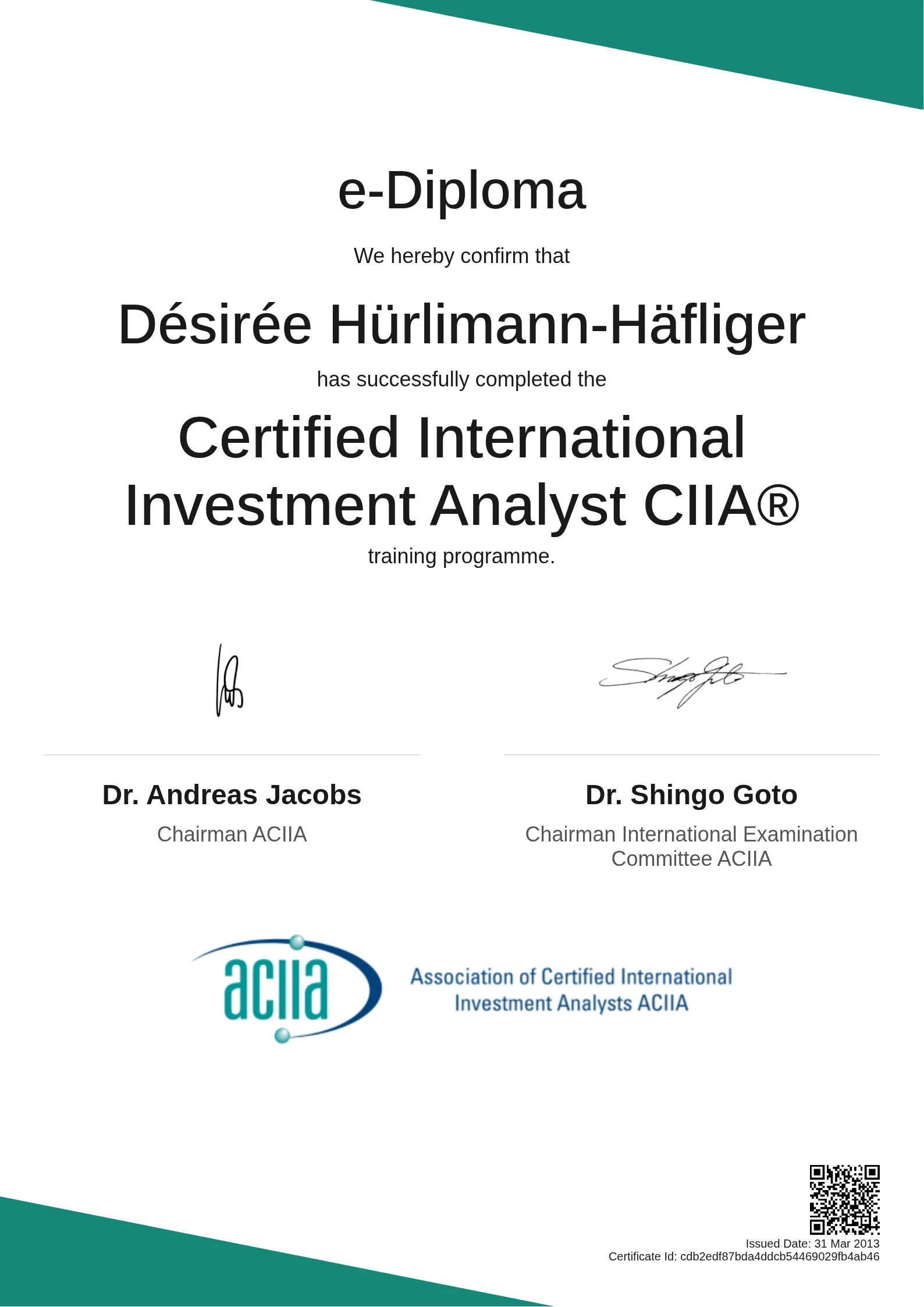  Désirée Hürlimann-Häfliger | Certified International Investment Analyst CIIA®