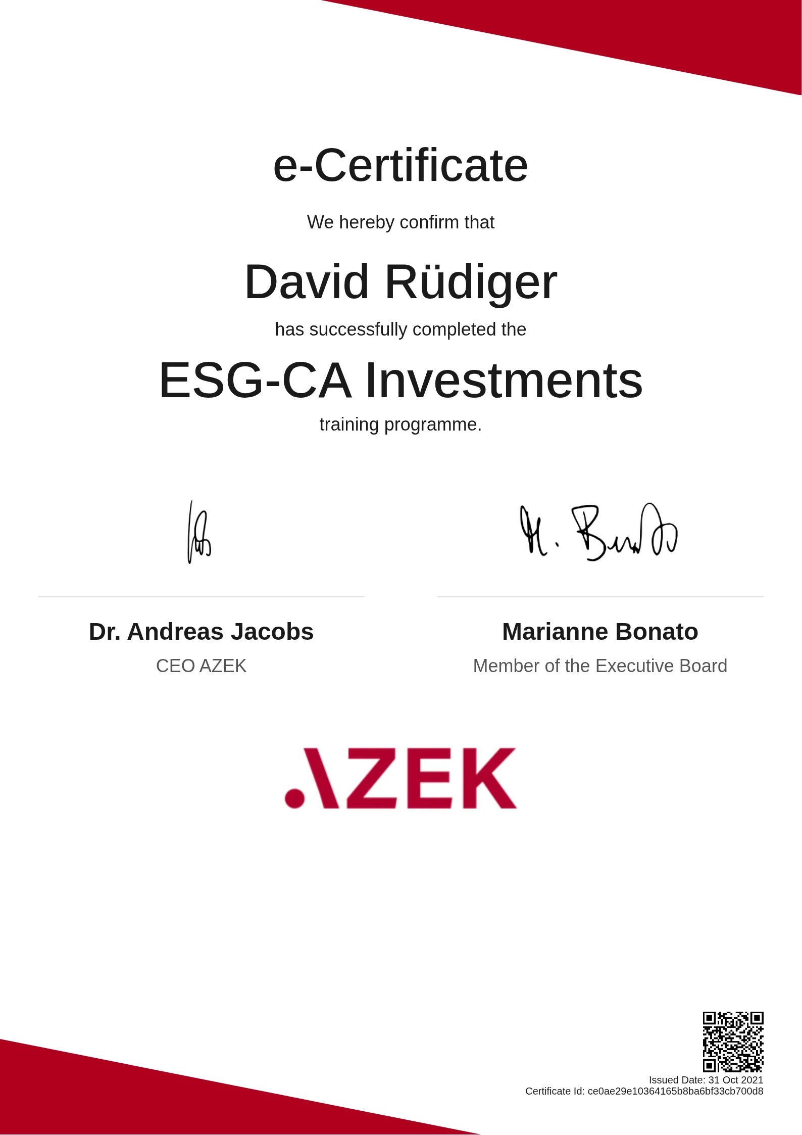  David Rüdiger | ESG-CA Investments