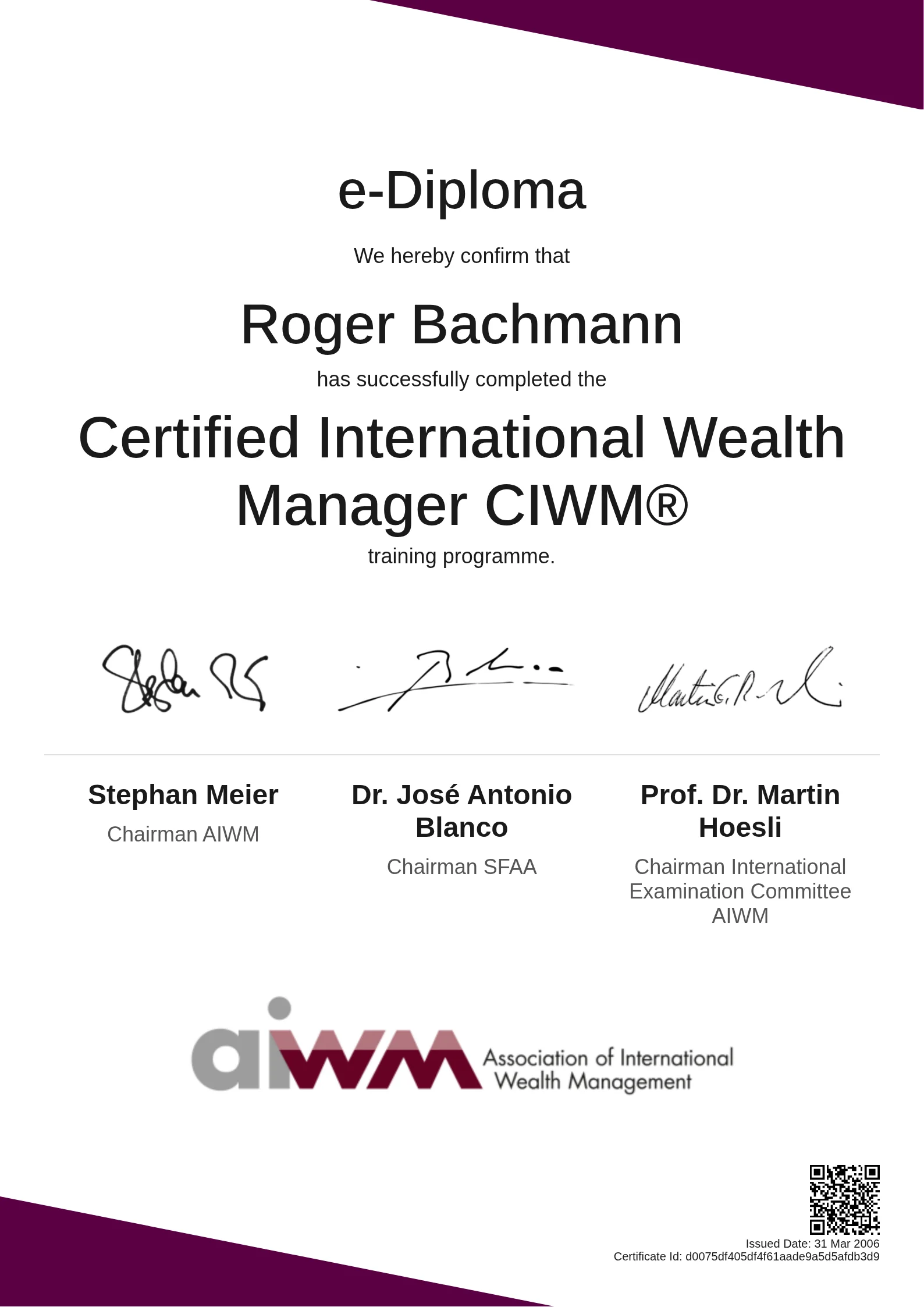  Roger Bachmann | Certified International Wealth Manager CIWM®