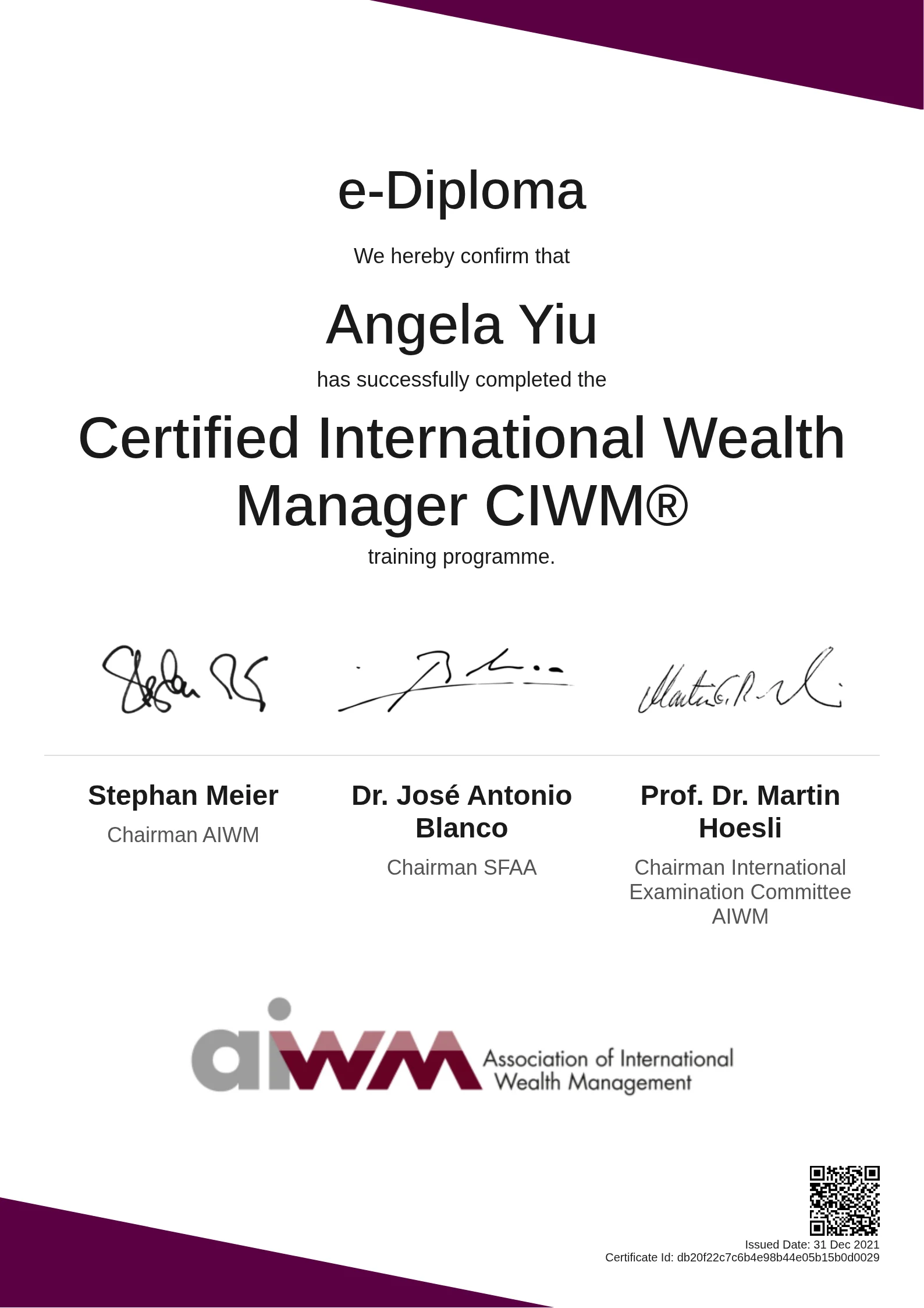  Angela Yiu | Certified International Wealth Manager CIWM®