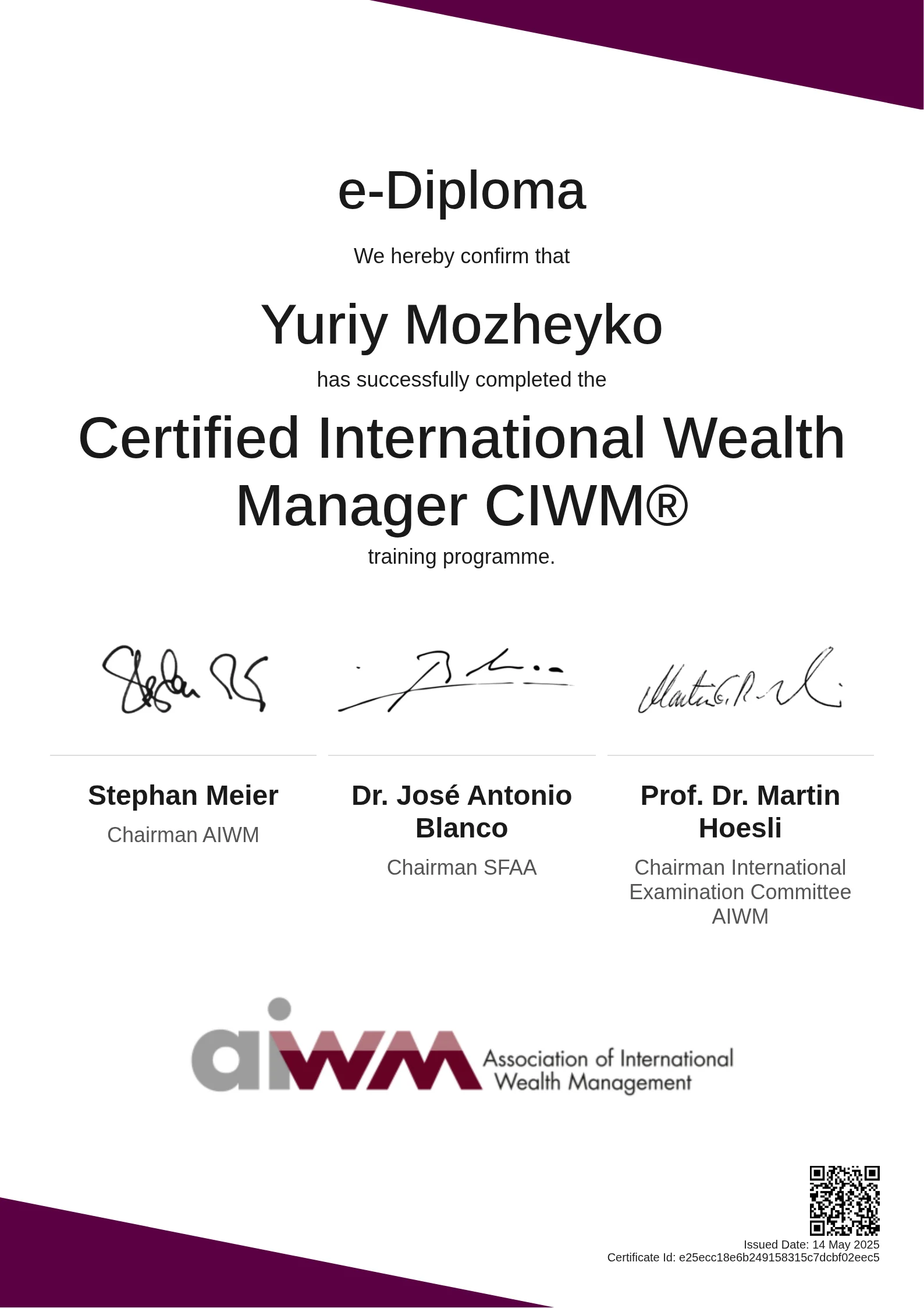 Yuriy Mozheyko | Certified International Wealth Manager CIWM®
