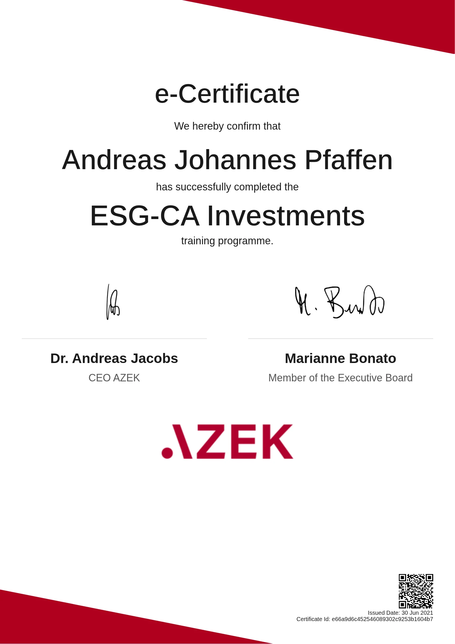  Andreas Johannes Pfaffen | ESG-CA Investments