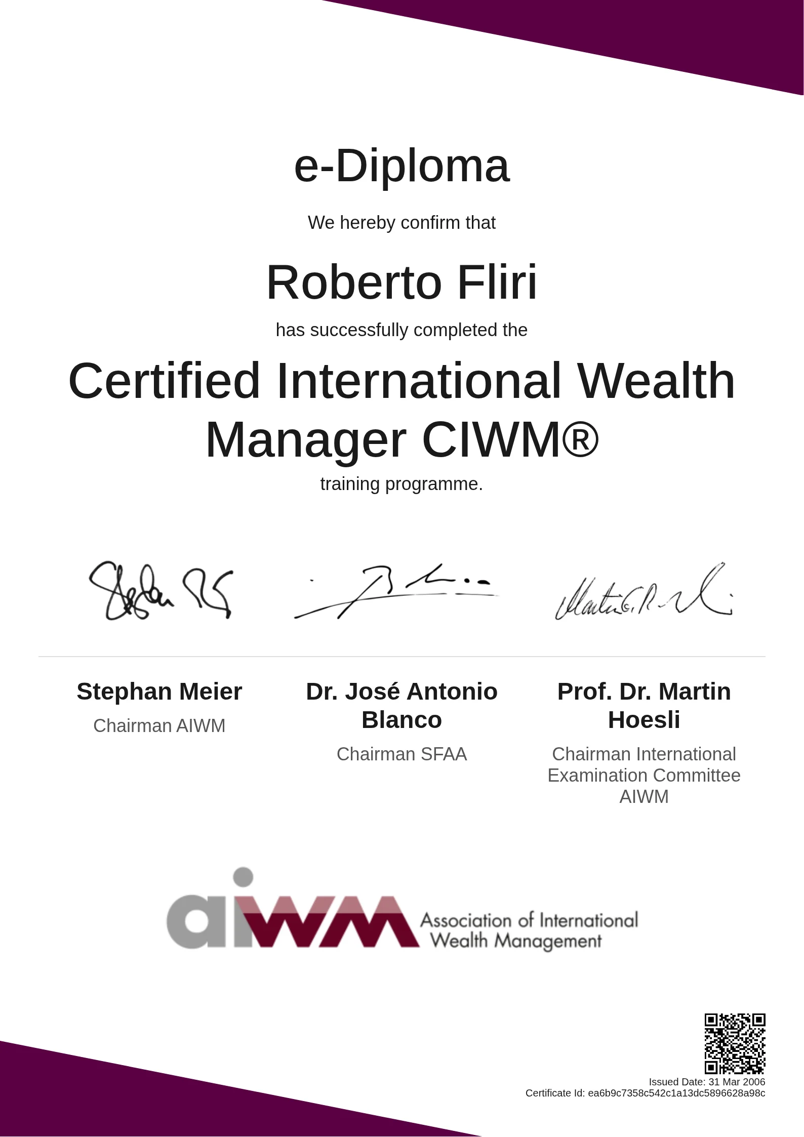  Roberto Fliri | Certified International Wealth Manager CIWM®