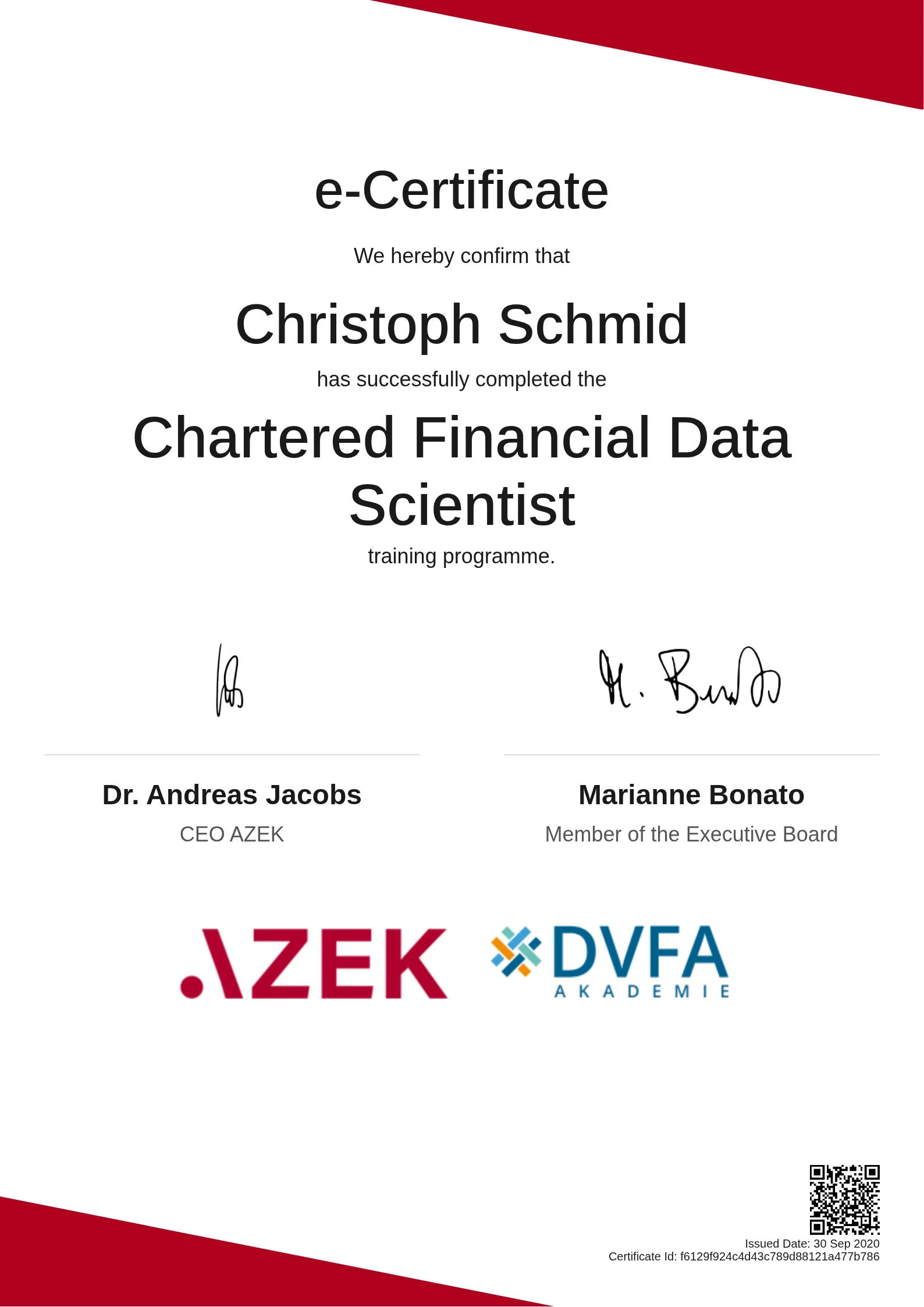  Christoph Schmid | Chartered Financial Data Scientist