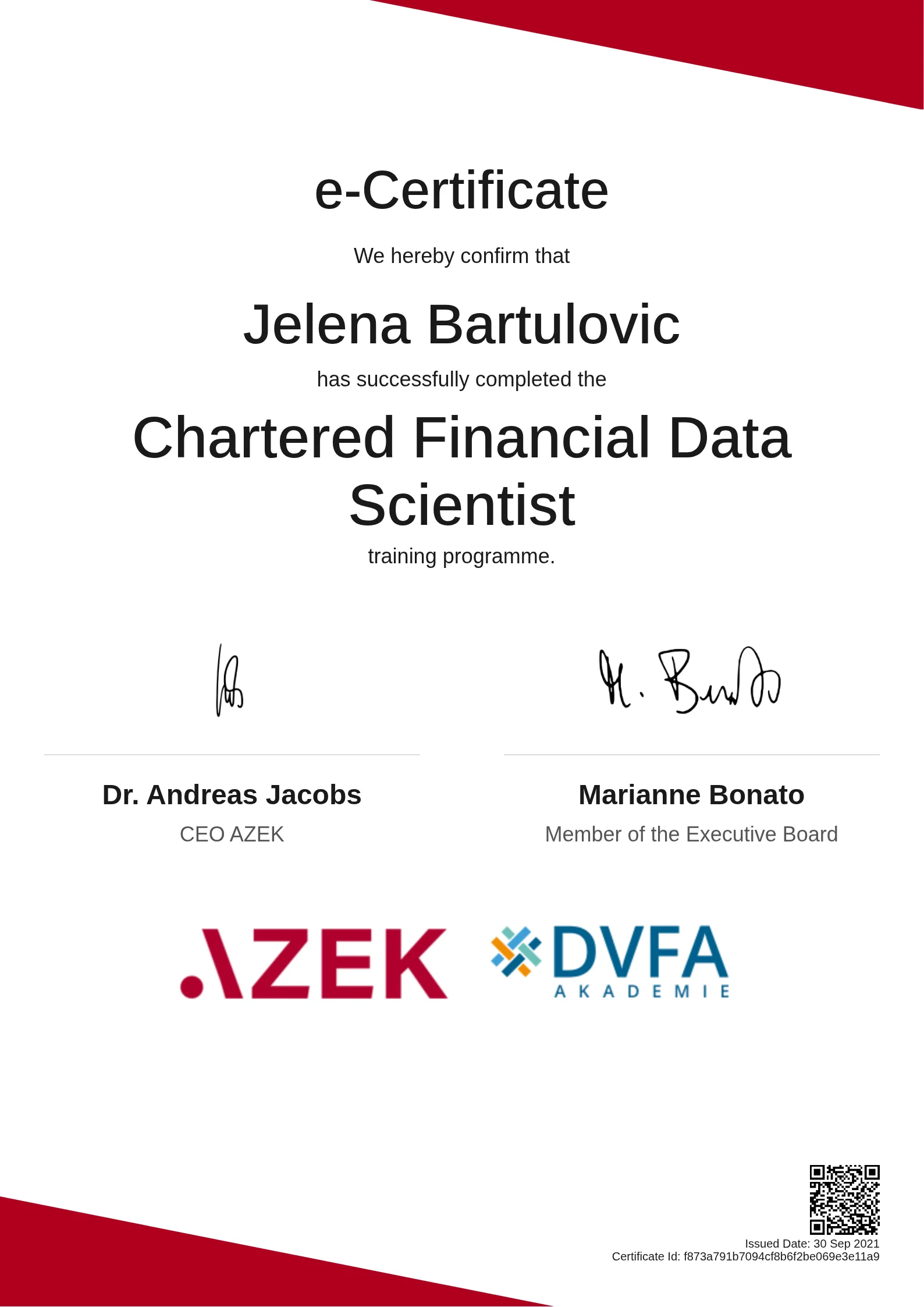  Jelena Bartulovic | Chartered Financial Data Scientist