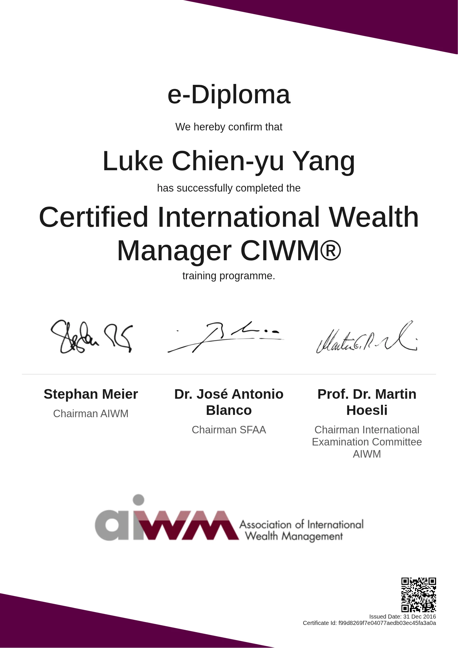  Luke Chien-yu Yang | Certified International Wealth Manager CIWM®