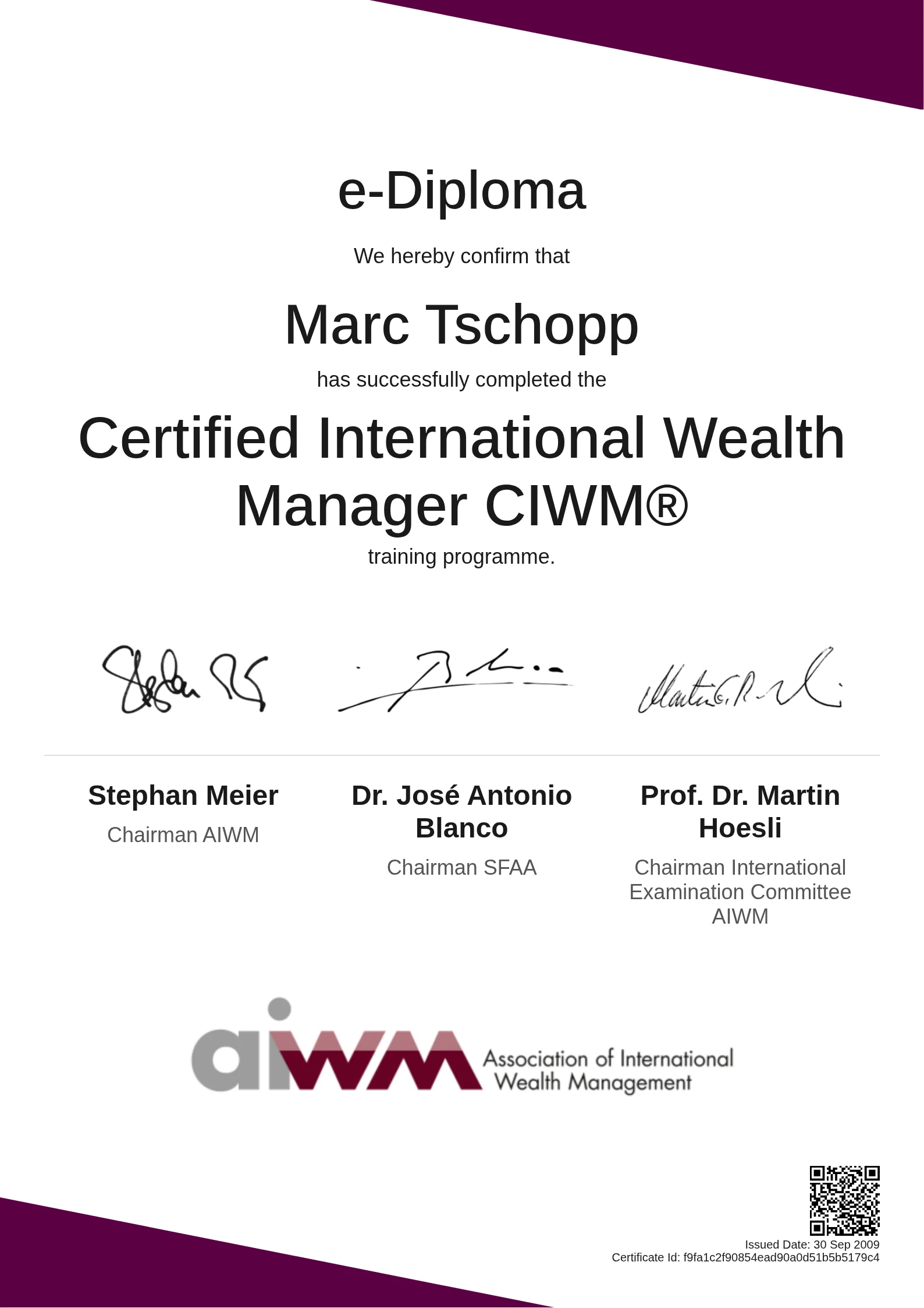  Marc Tschopp | Certified International Wealth Manager CIWM®