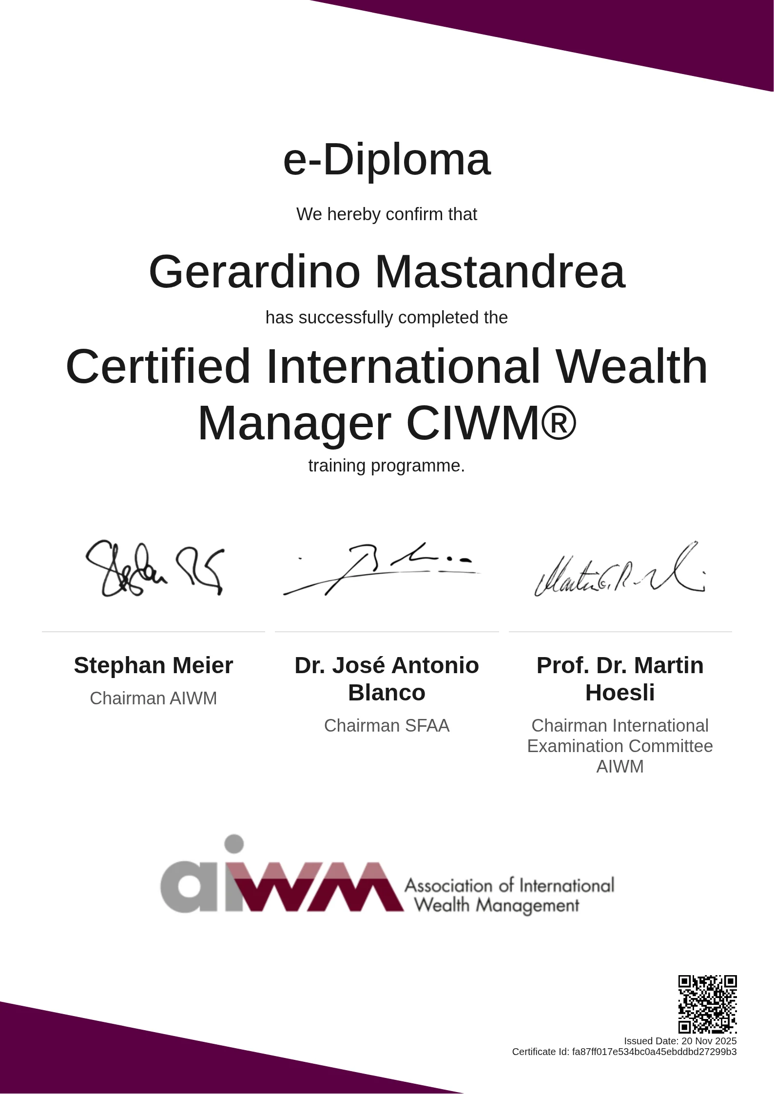 Gerardino Mastandrea | Certified International Wealth Manager CIWM®