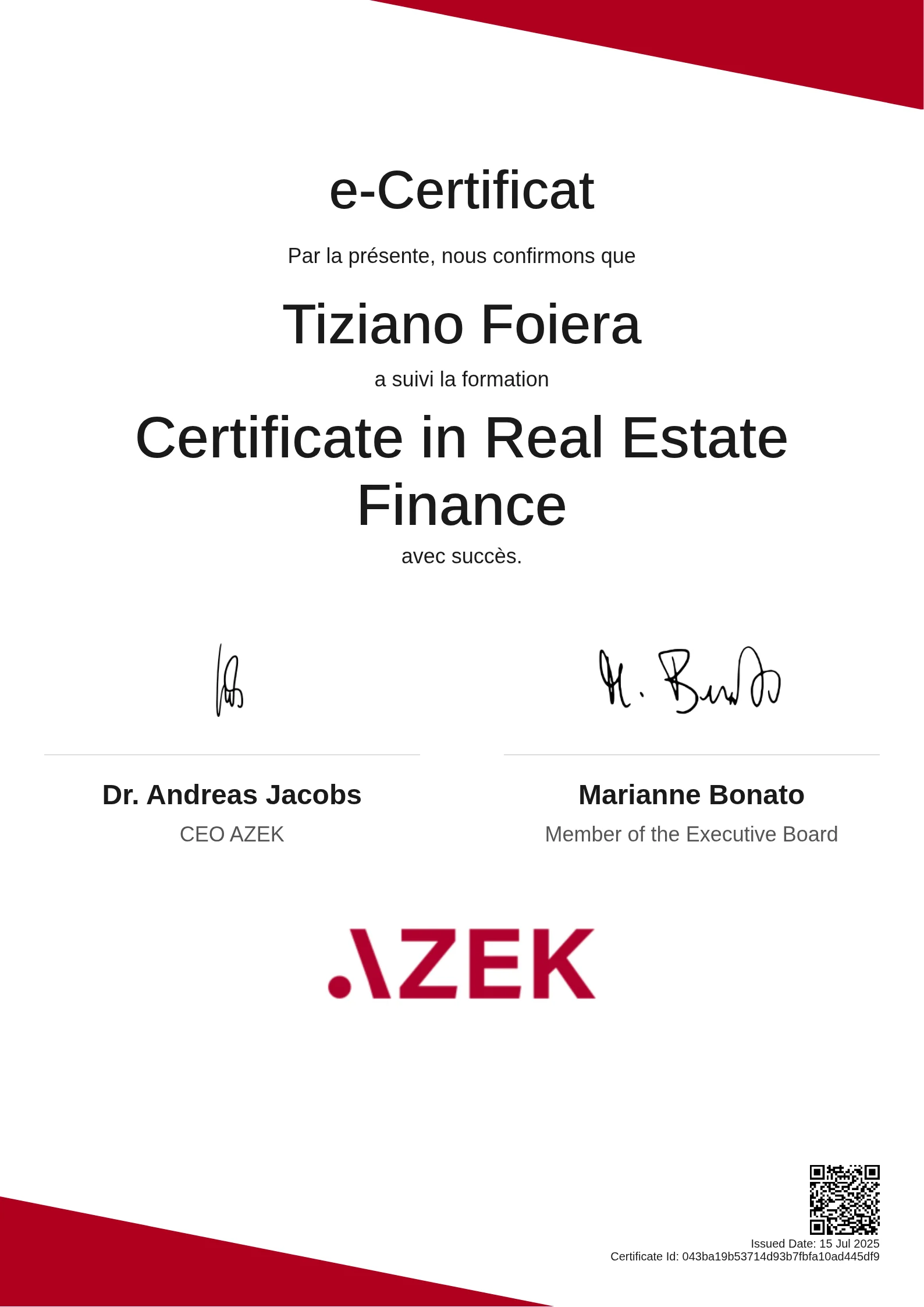 Tiziano Foiera | Certificate in Real Estate Finance
