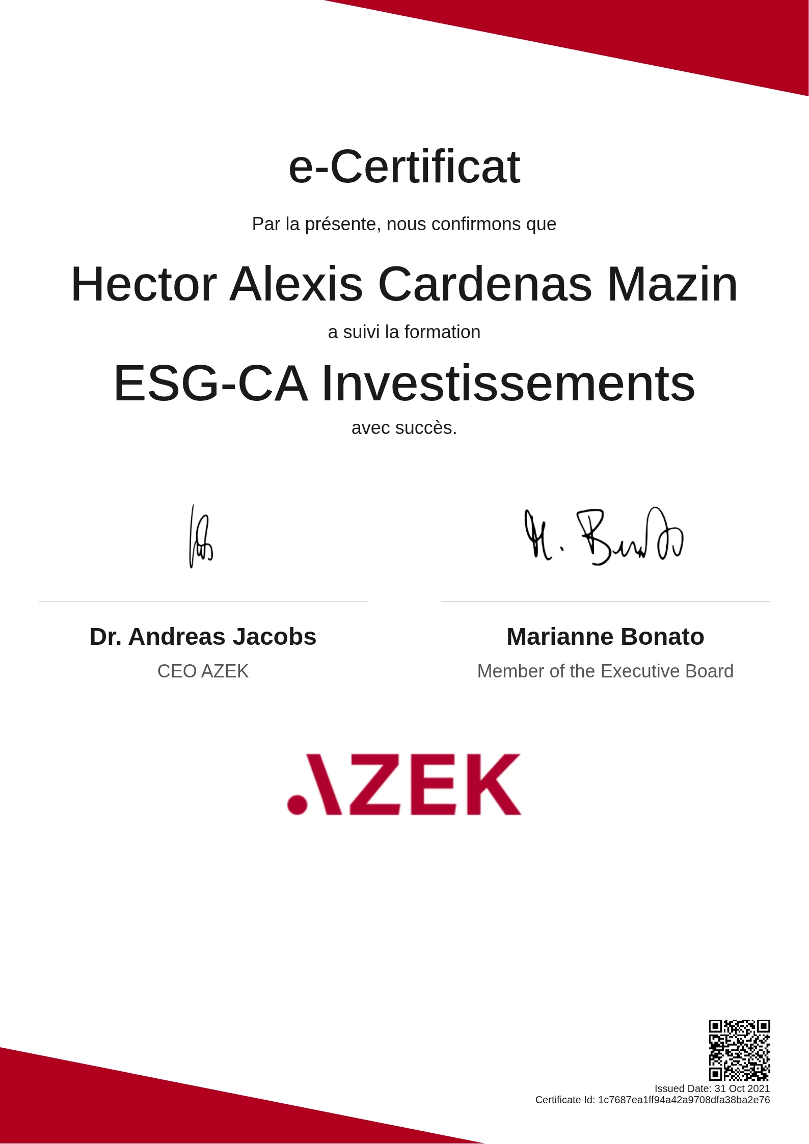 Hector Alexis Cardenas Mazin | ESG-CA Investissements