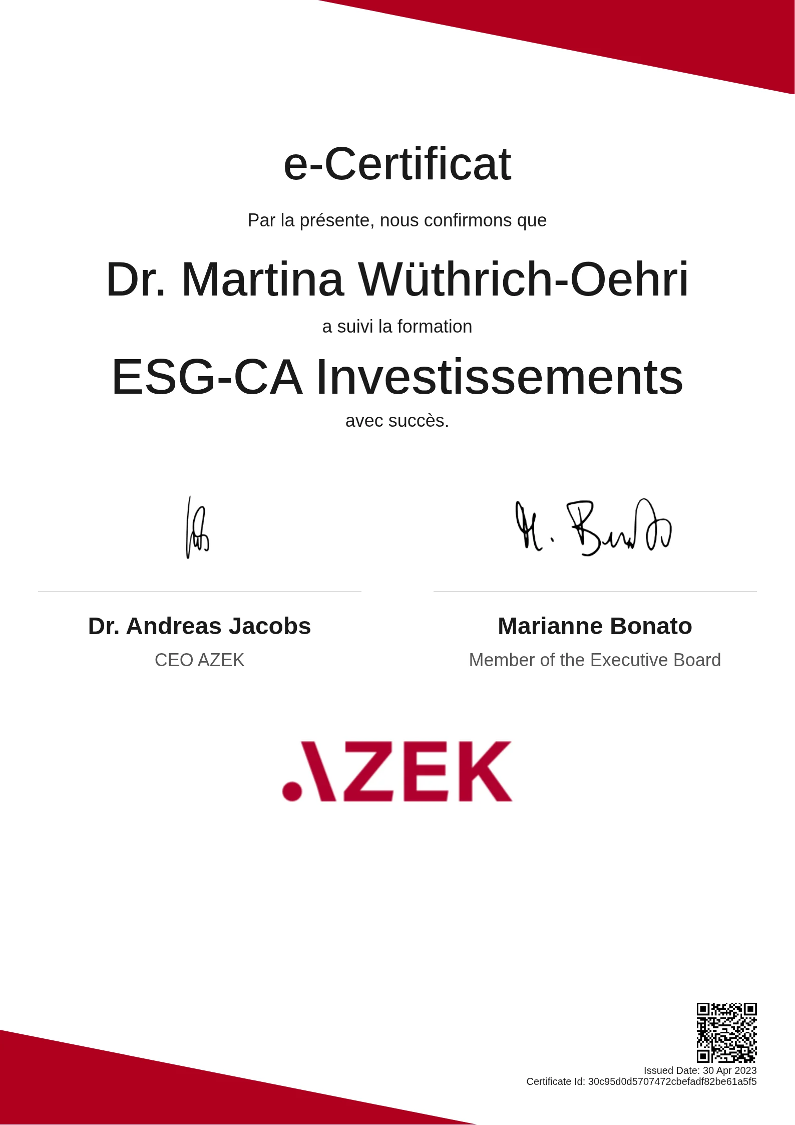 Dr. Martina Wüthrich-Oehri | ESG-CA Investissements