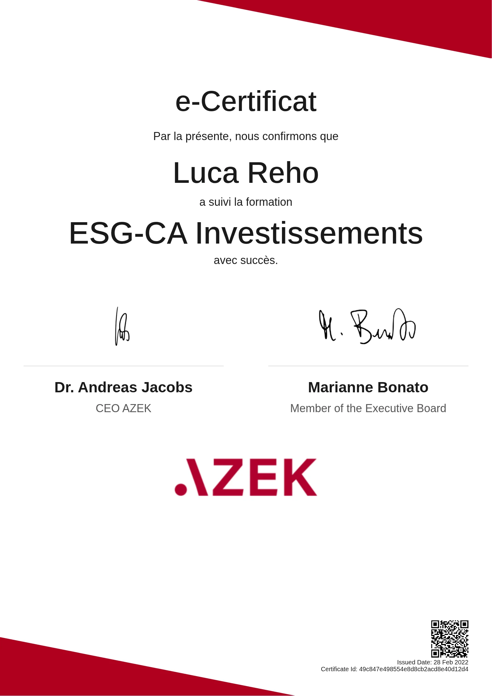 Luca Reho | ESG-CA Investissements
