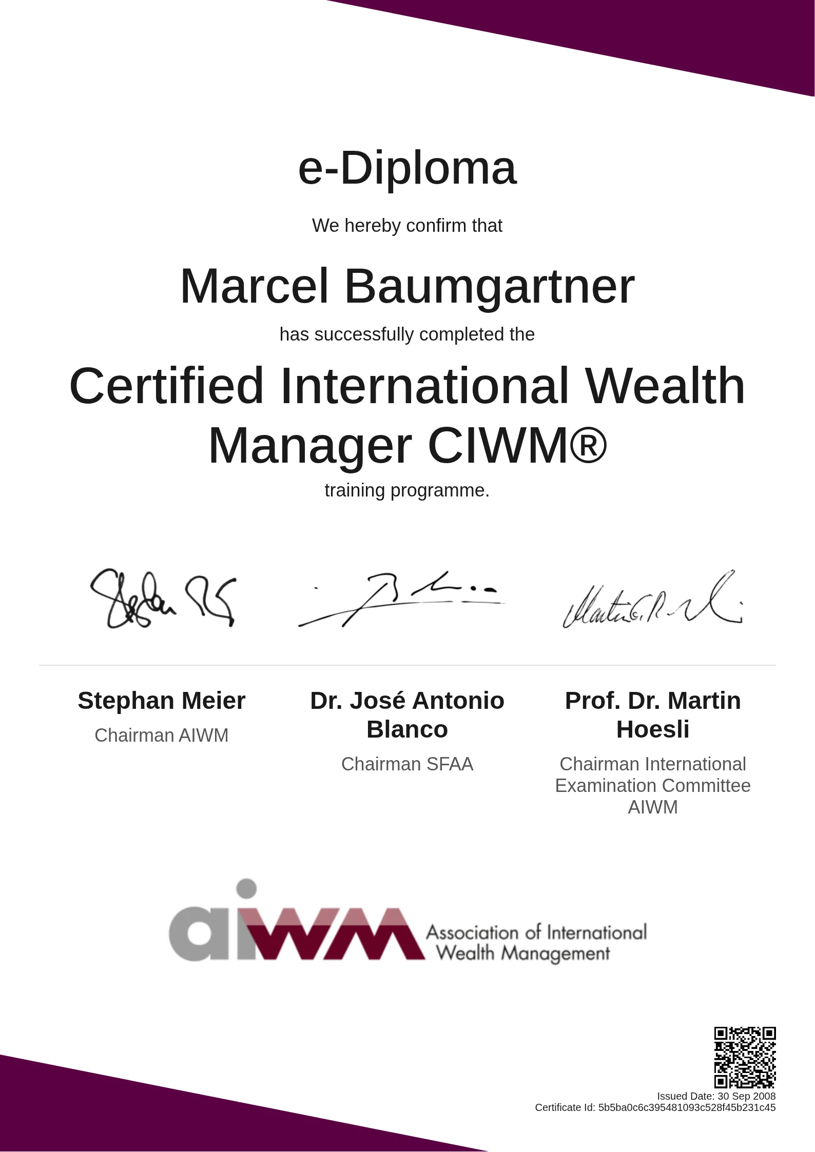  Marcel Baumgartner | Certified International Wealth Manager CIWM®