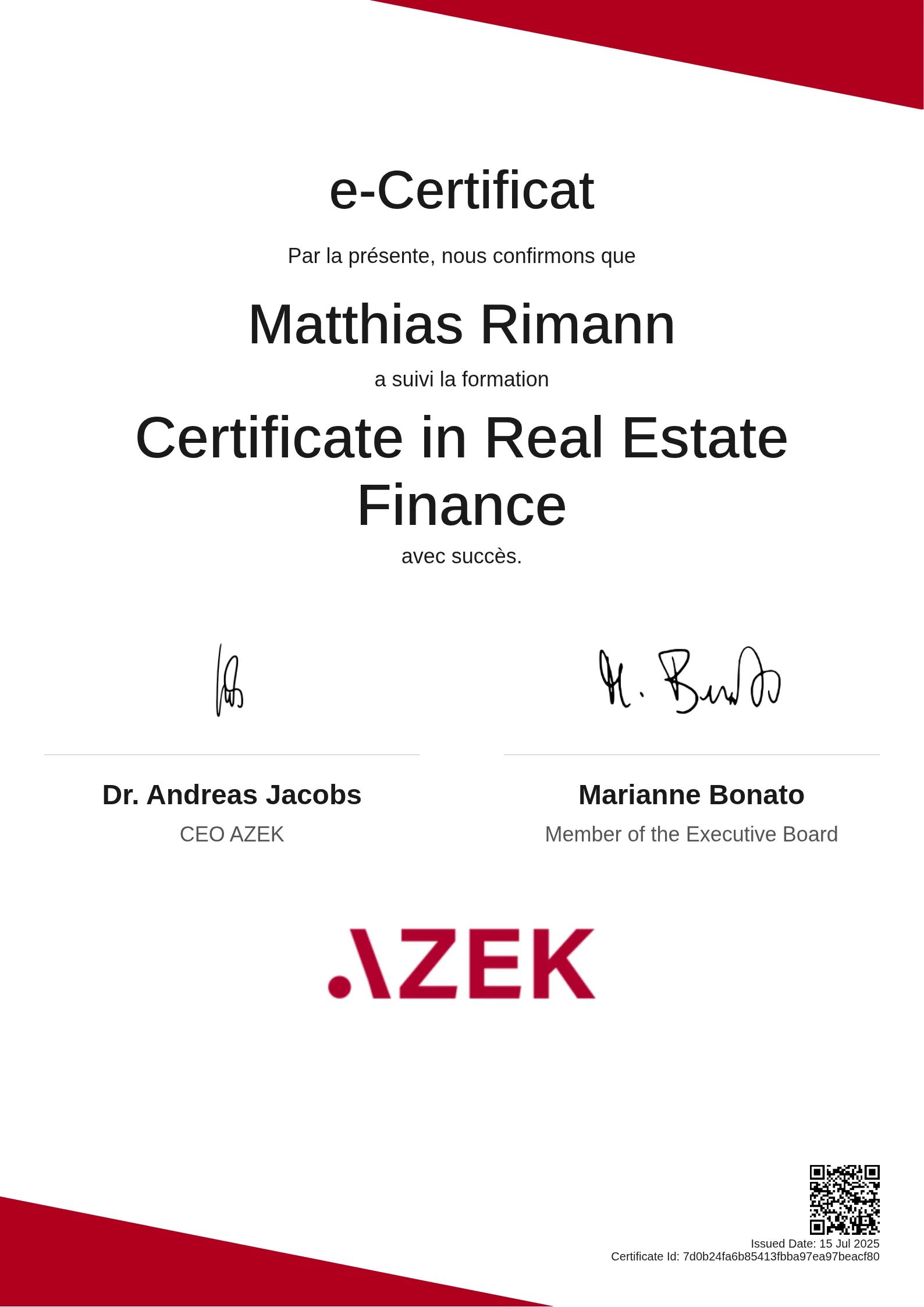 Matthias Rimann | Certificate in Real Estate Finance
