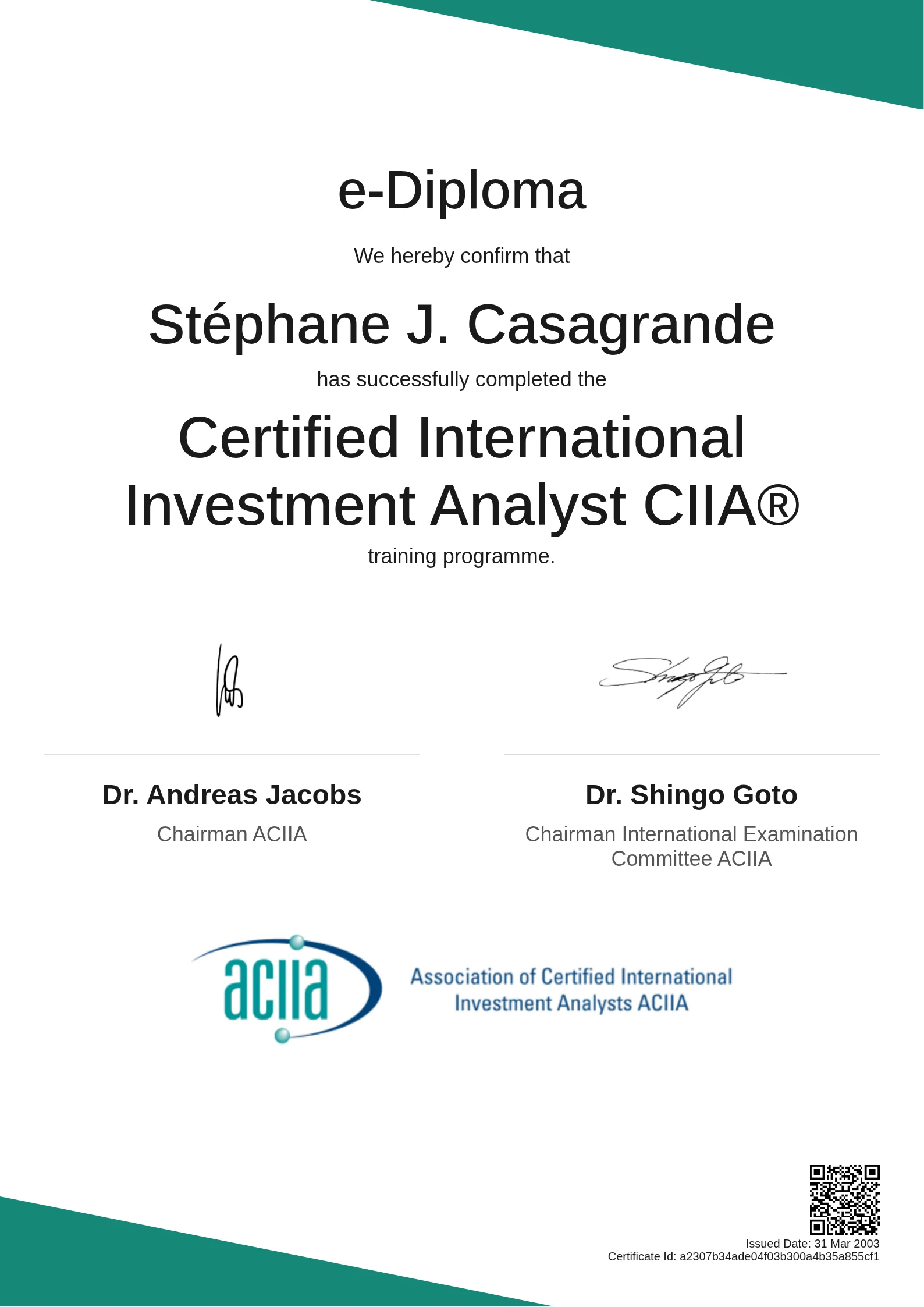 Stéphane J. Casagrande | Certified International Investment Analyst CIIA®
