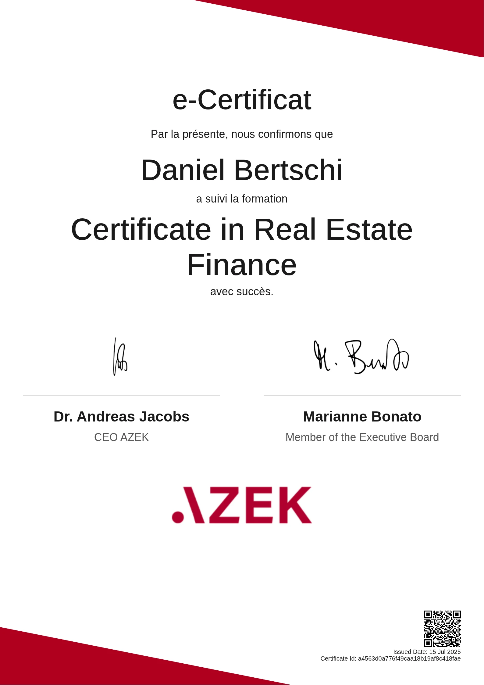 Daniel Bertschi | Certificate in Real Estate Finance