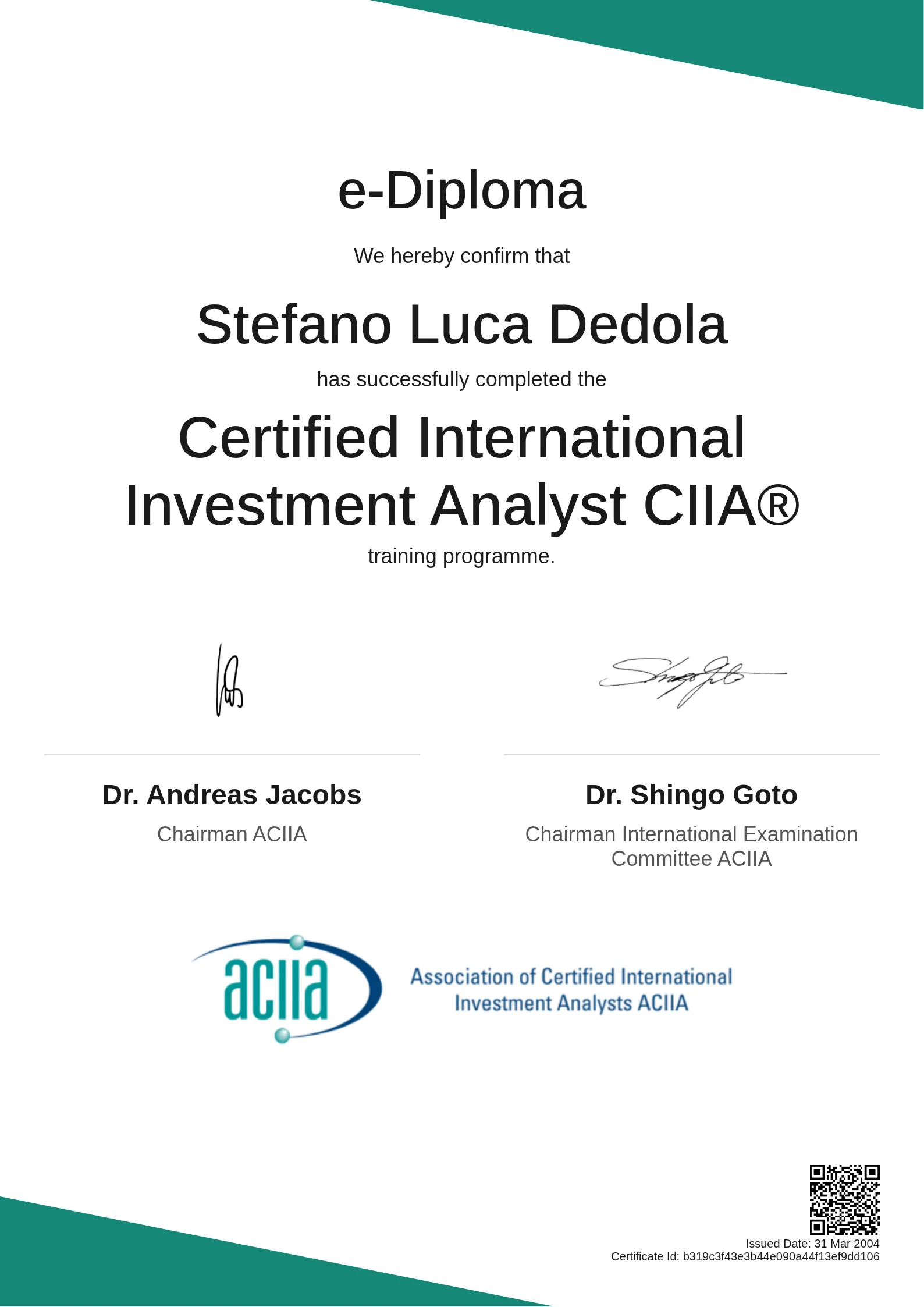 Stefano Luca Dedola | Certified International Investment Analyst CIIA®