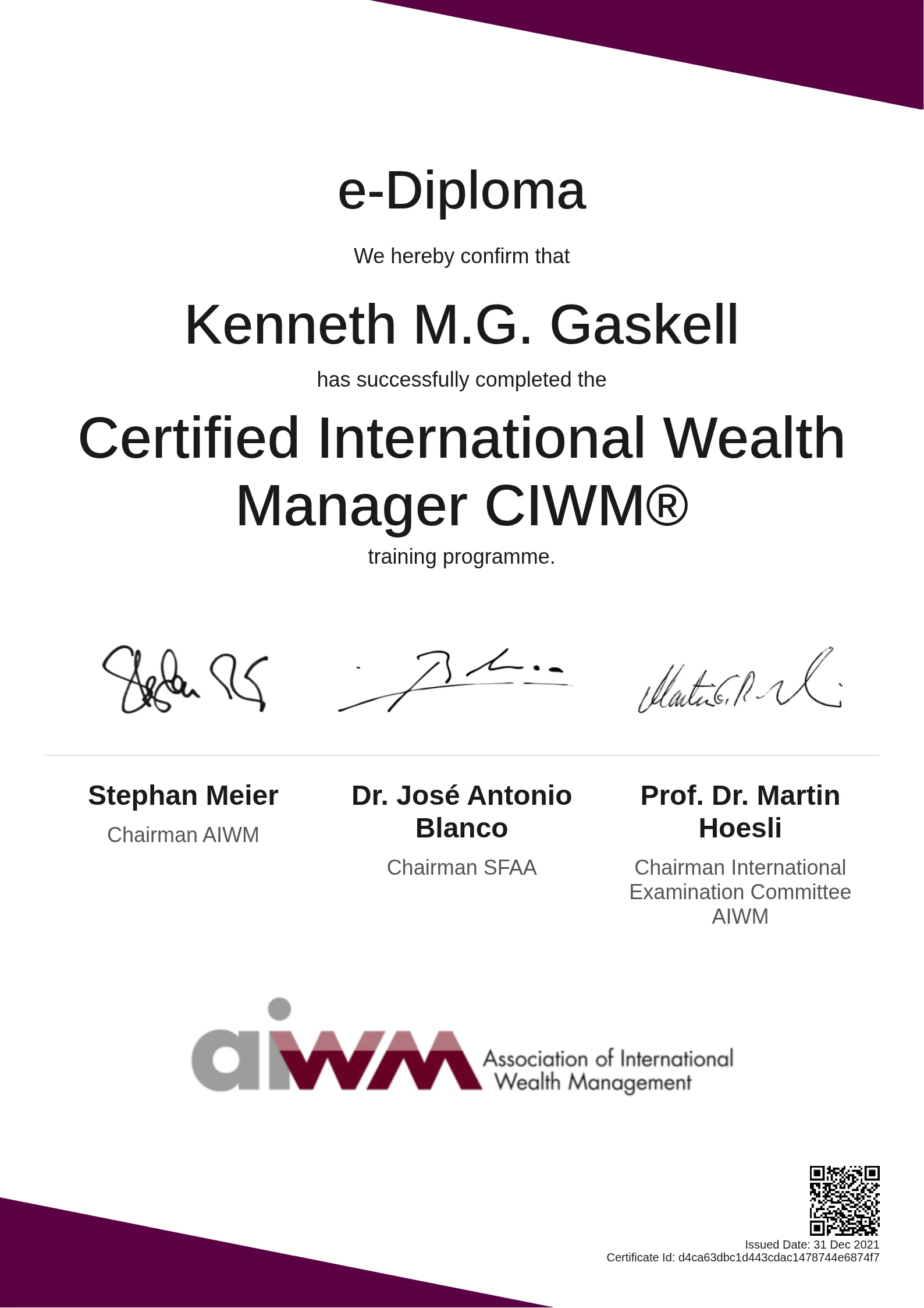 Kenneth M.G. Gaskell | Certified International Wealth Manager CIWM®