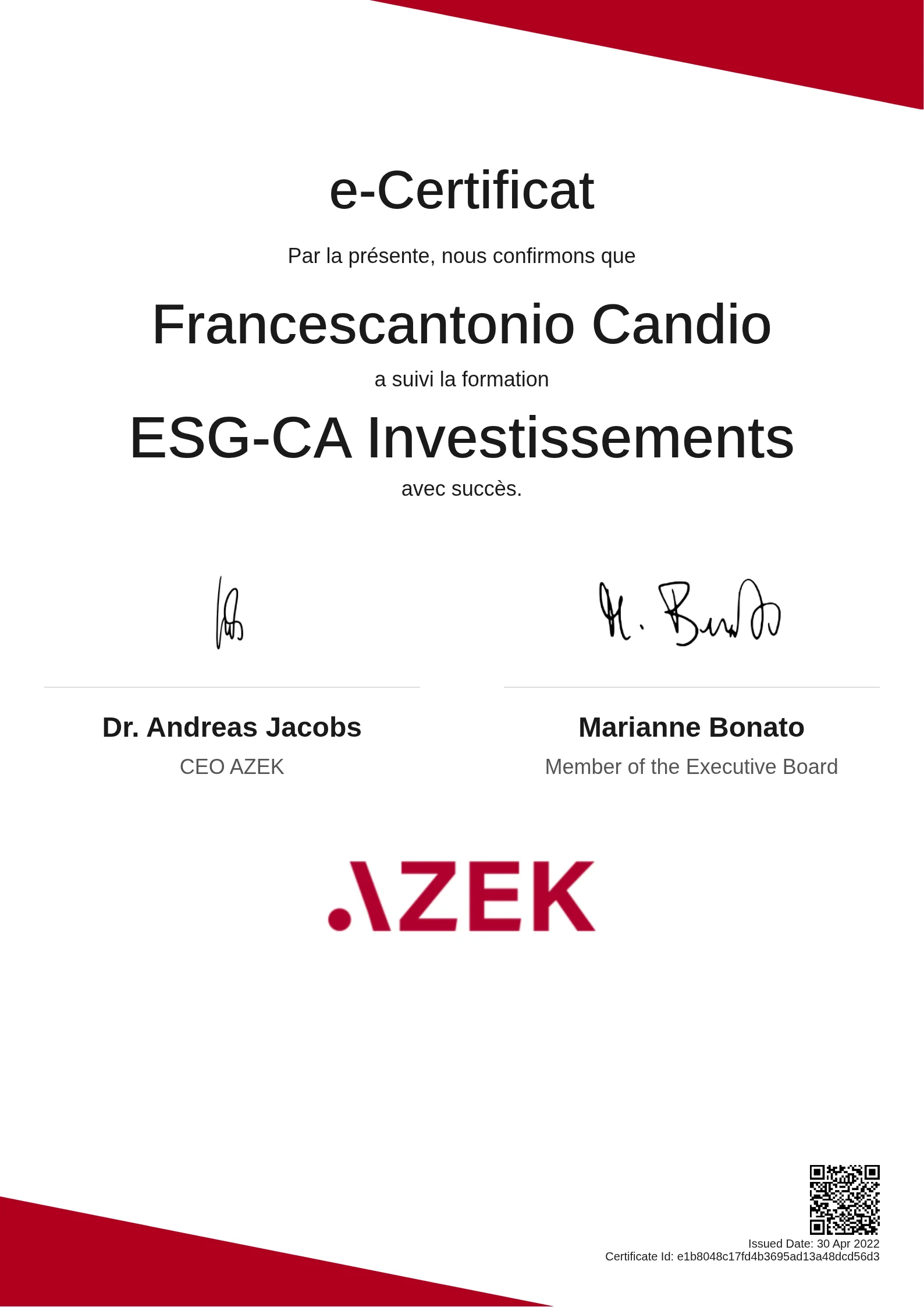 Francescantonio Candio | ESG-CA Investissements