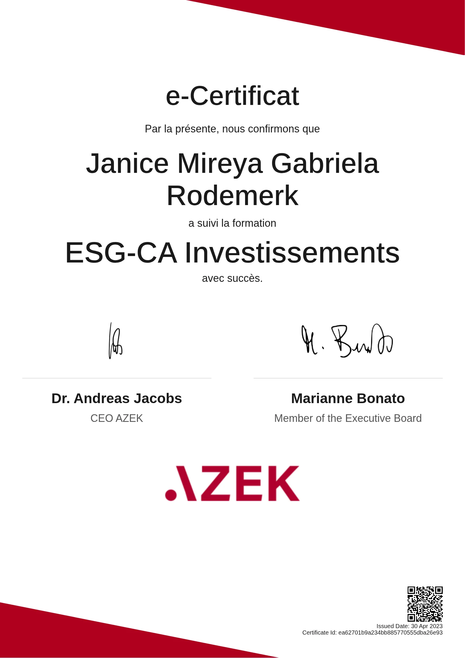 Janice Mireya Gabriela Rodemerk | ESG-CA Investissements